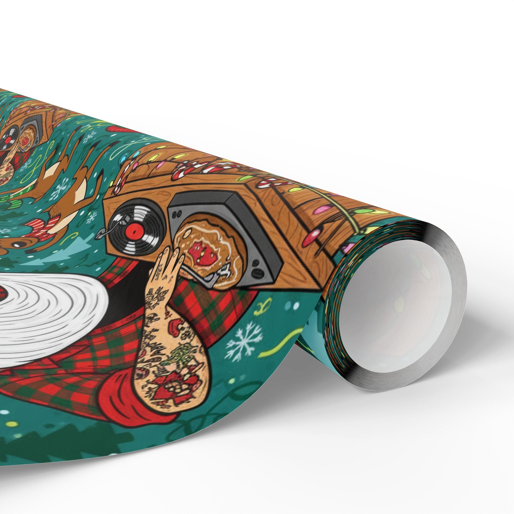 Christmas Wrapping Paper, Santa Gift Wrap, Tattooed Claus, Funny Holiday Present, DJ Claus Paper, Festive Gift Wrap, Unique Xmas Wrap,