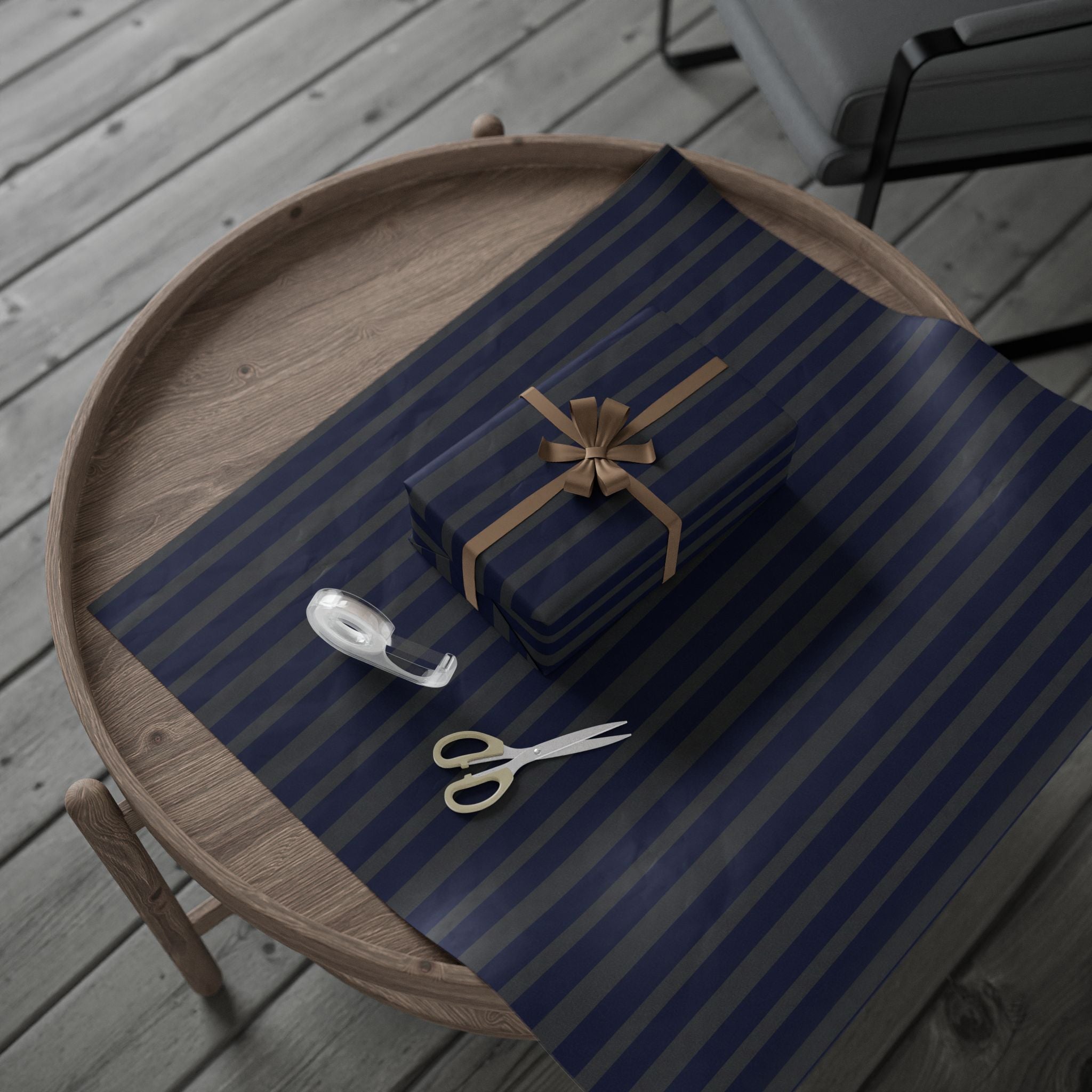 Navy and Charcoal Vertical Stripe Wrapping Paper | Matte Gift Wrap