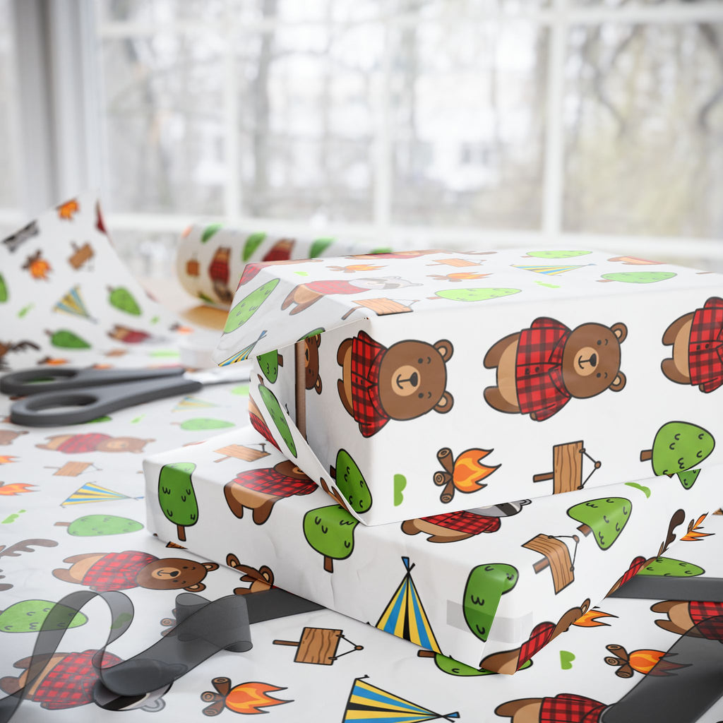 Camping Cartoon Wrapping Papers, Birthday Gift Wrap for Boys, Adventure Party Supplies, Toddler Party Favors, Outdoor Explorer Theme,