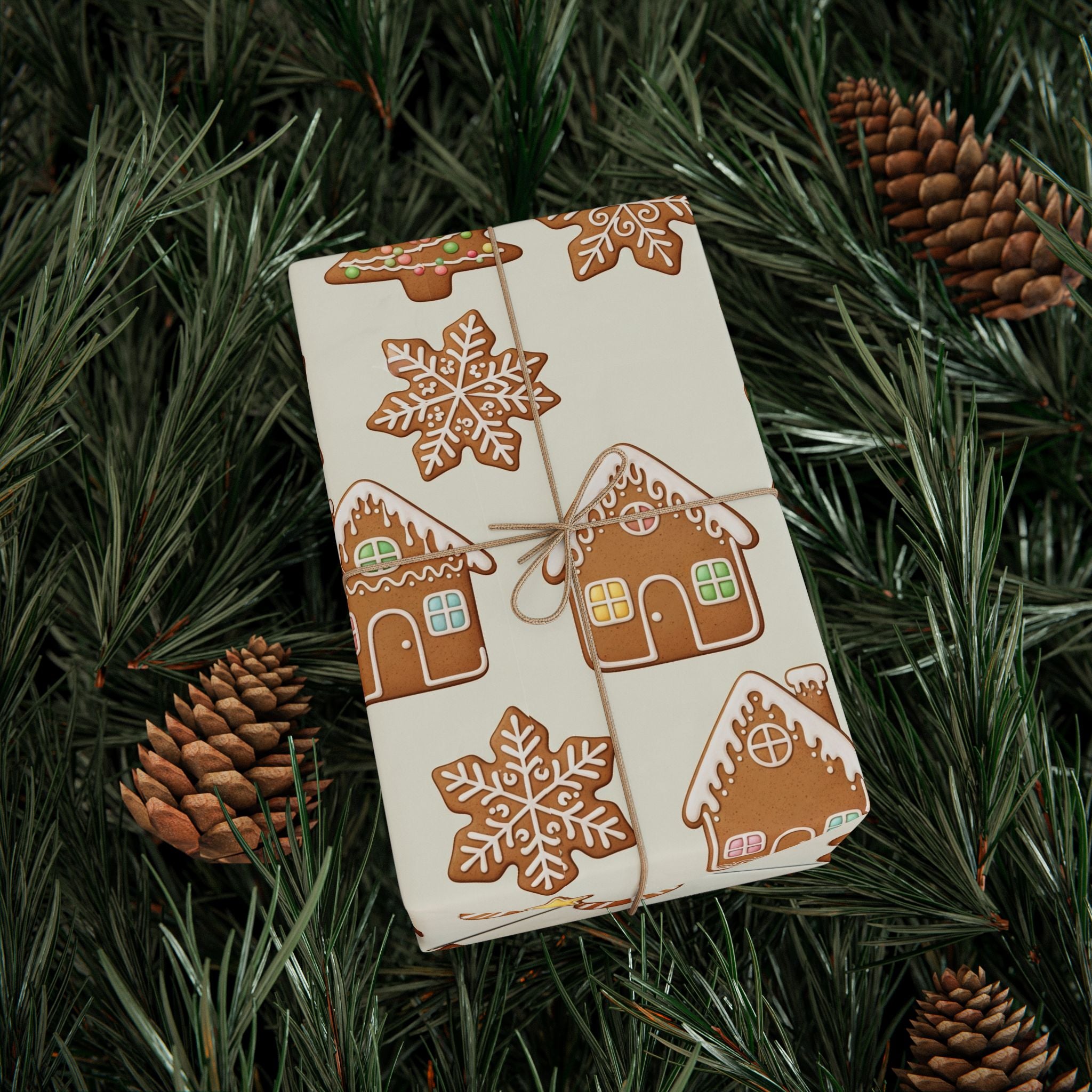 Wrapping Paper, Christmas Gingerbread Gift Wrap with Cookie House & Treats, Holiday Gift Wrap, Festive Present Wrap, Xmas Gift Packaging,
