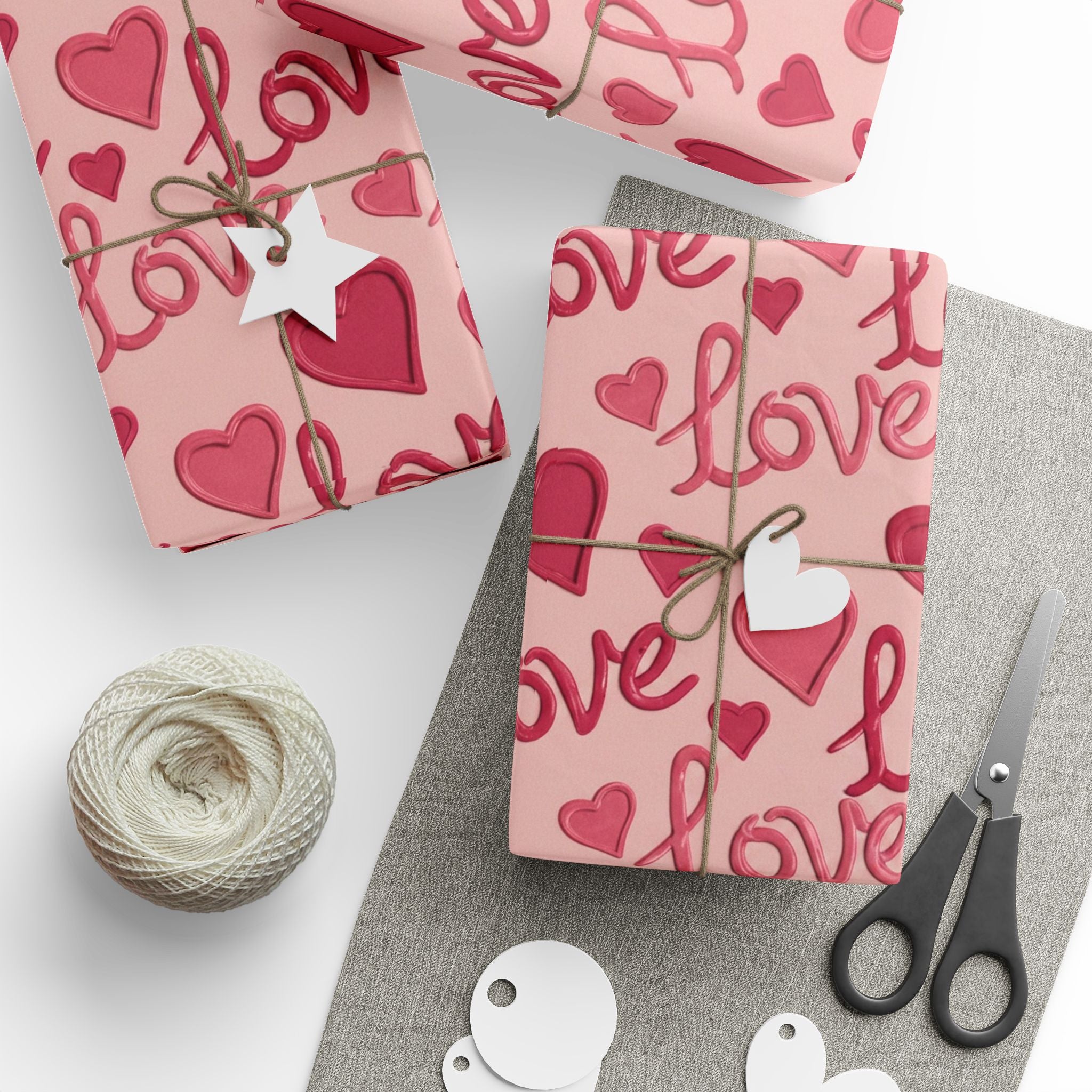 Pink Love Script Hearts Wrapping Paper | Valentine Gift Wrap