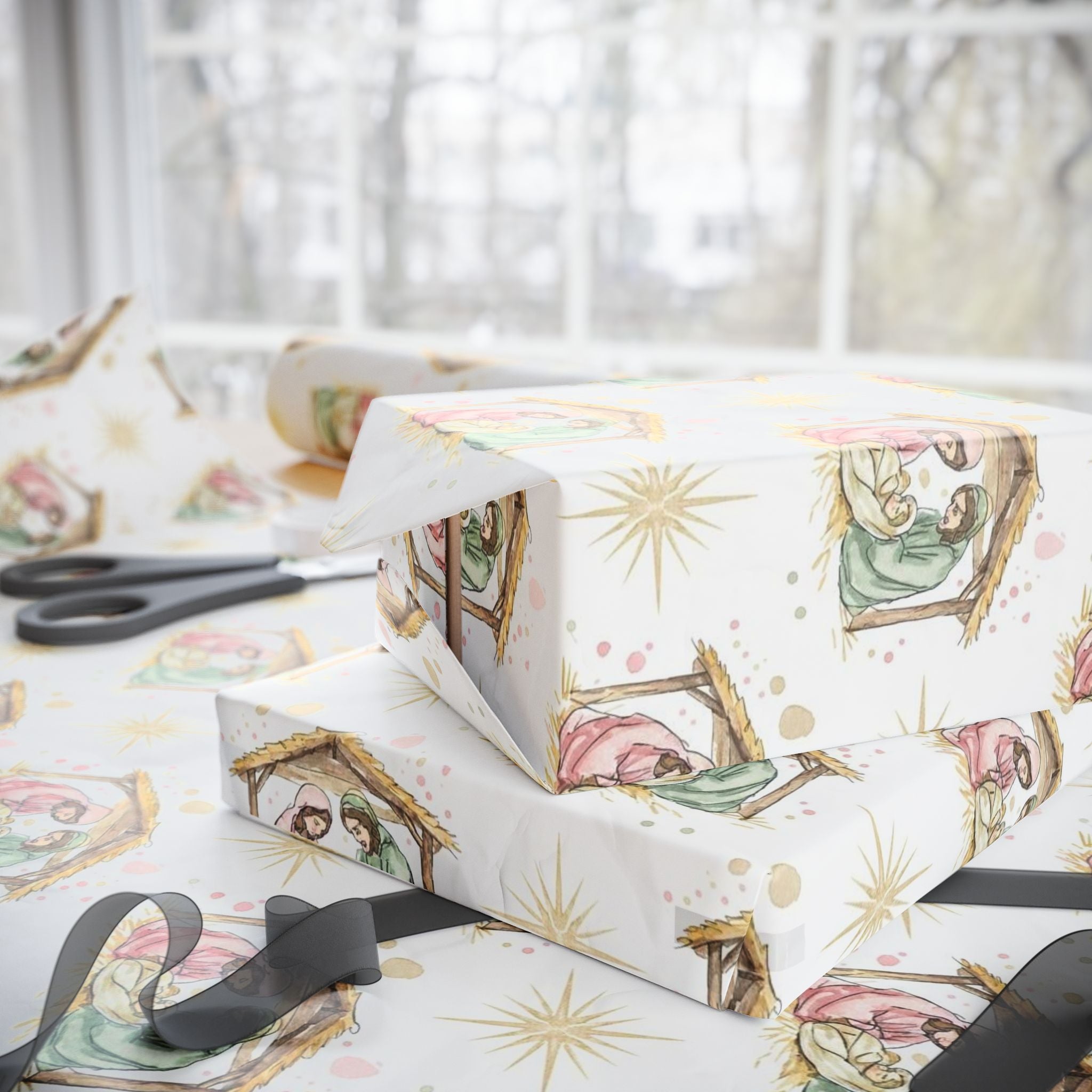 Nativity Scene Wrapping Paper | Holy Family Christmas Gift Wrap | Religious Christmas Paper | Manger Scene | Faith-Based Holiday Decor
