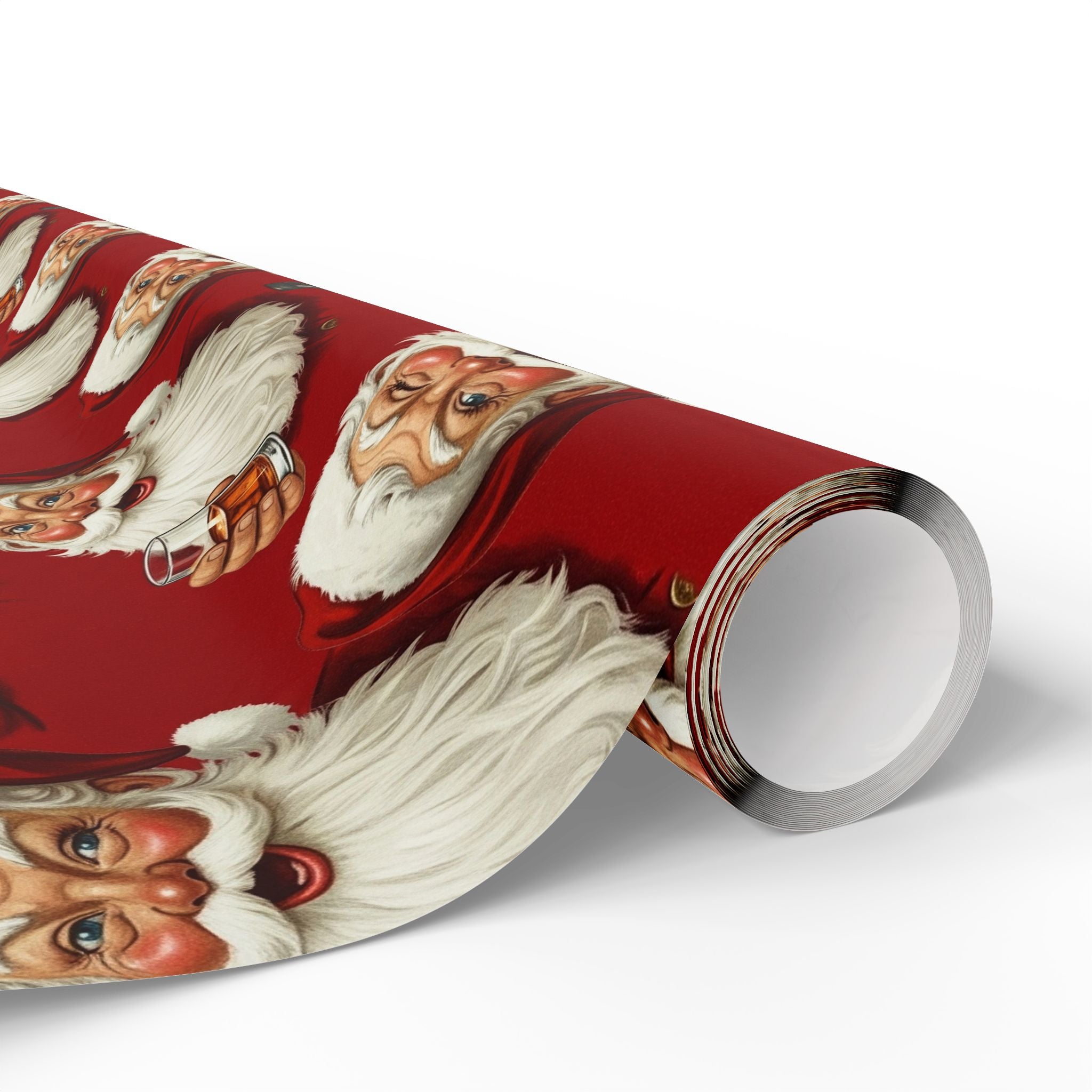 Santa Drinking Whiskey Wrapping Paper, Funny Adult Christmas Gift Wrap, Holiday Humor Packaging, Gag Gift Wrap for Men and Parties