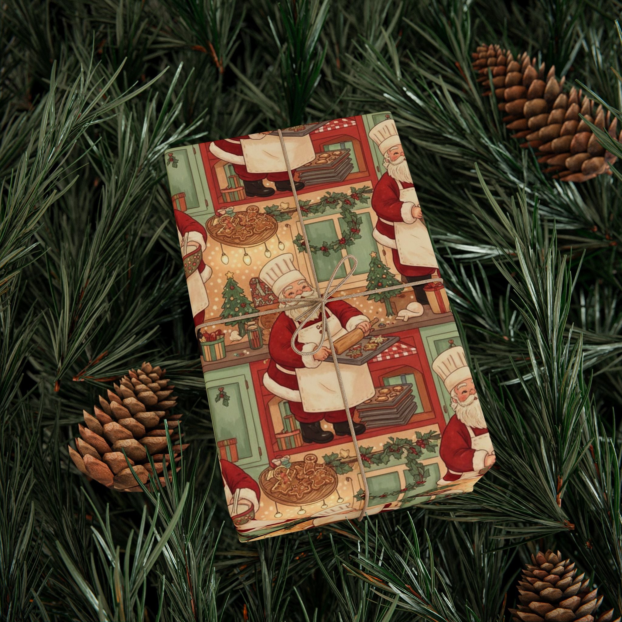 Vintage Santa Baking Wrapping Paper, Christmas Kitchen Decor, Retro Holiday Gift Wrap, Festive Sweetness, Old-Fashioned Santas
