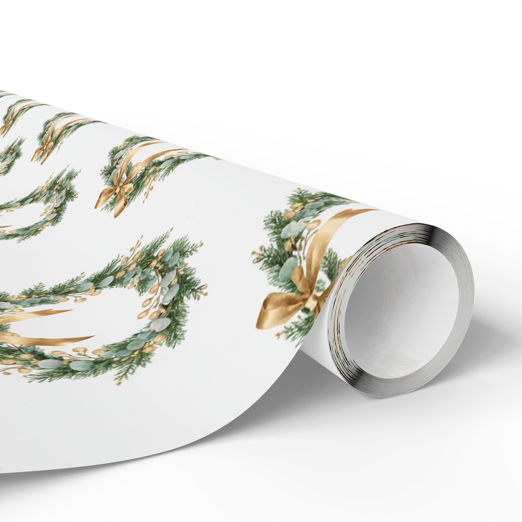 Elegant Gold and Green Christmas Wreaths Wrapping Paper | Luxury Holiday Gift Wrap | Classy Winter Decor Pattern