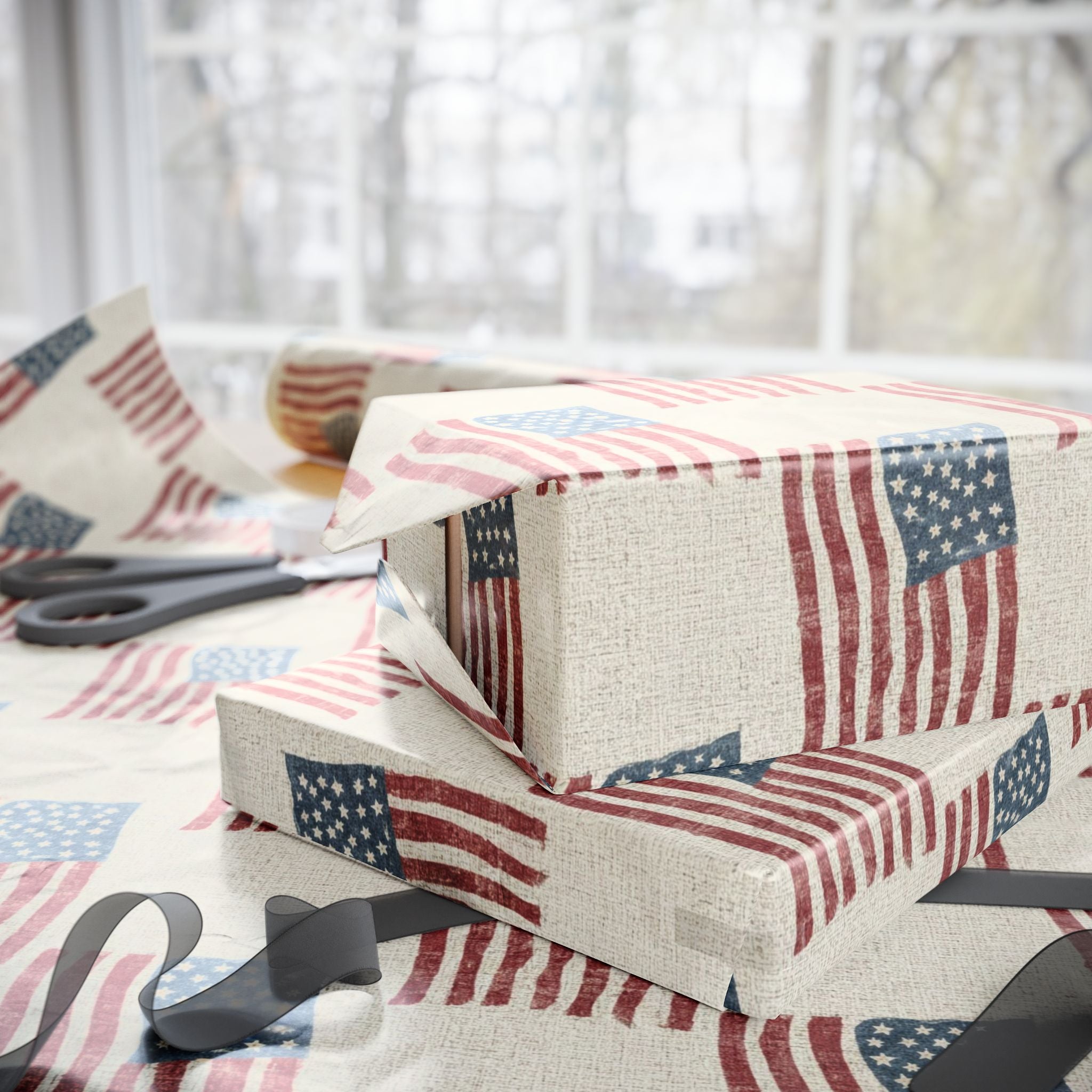 Vintage American Flag Wrapping Paper | Patriotic Gift Wrap