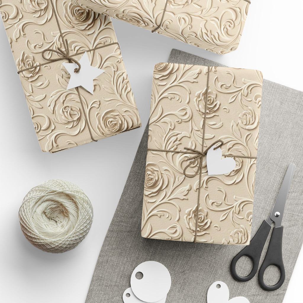 Ivory Embossed Rose Pattern Wrapping Paper | Classic Floral Gift Wrap