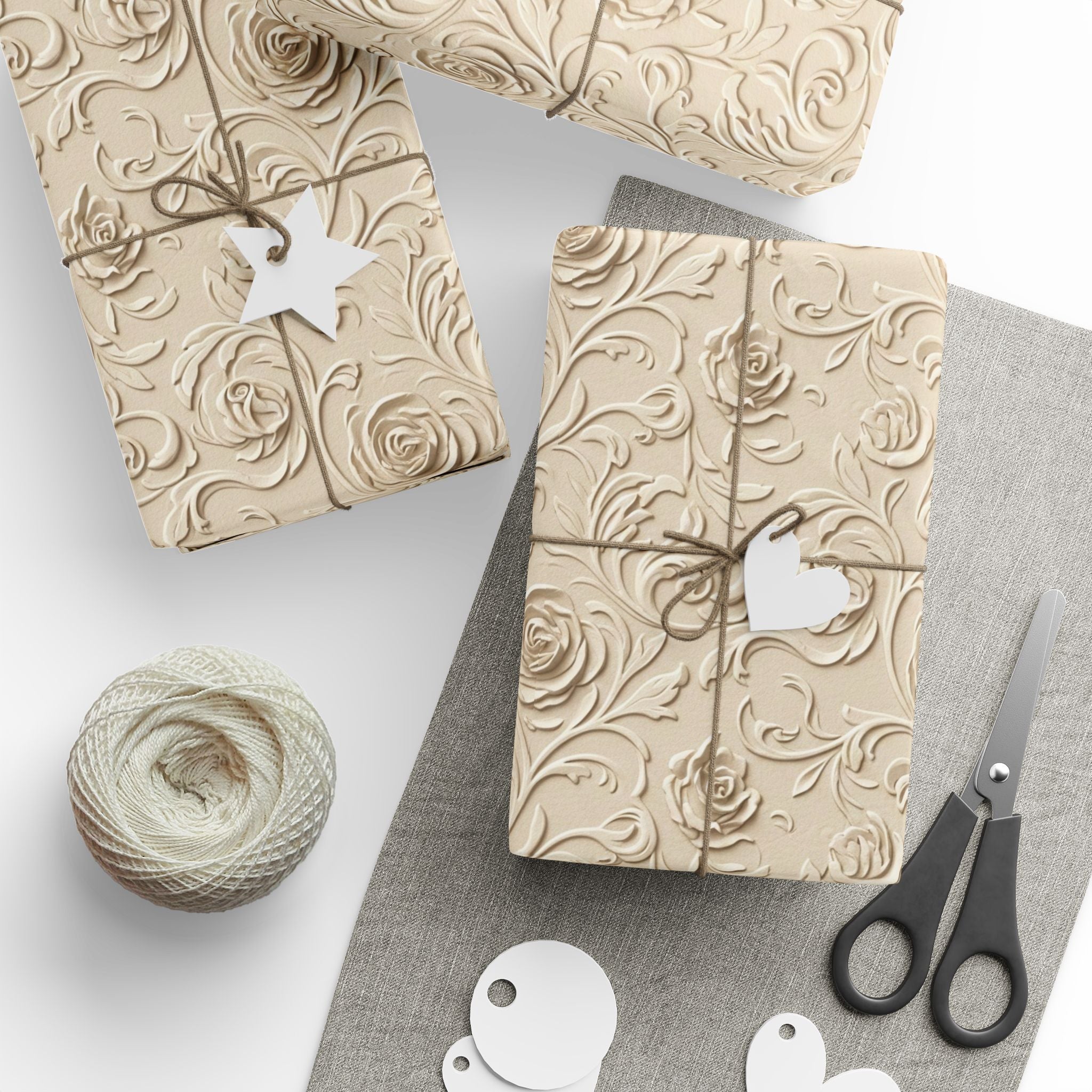 Ivory Embossed Rose Pattern Wrapping Paper | Classic Floral Gift Wrap