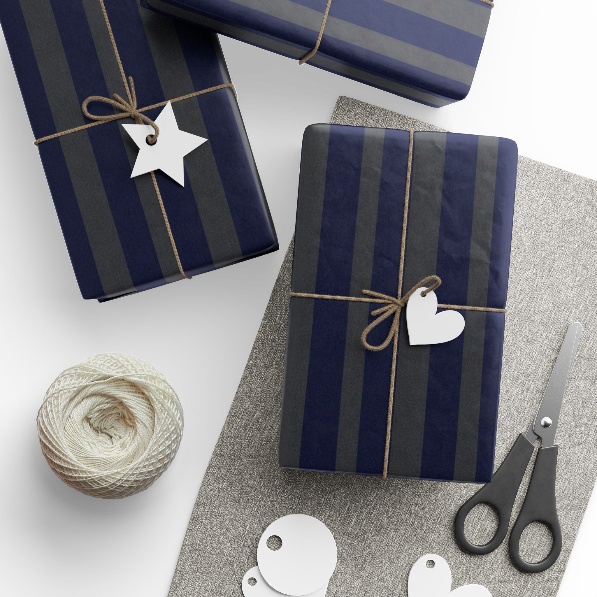 Navy and Charcoal Vertical Stripe Wrapping Paper | Matte Gift Wrap
