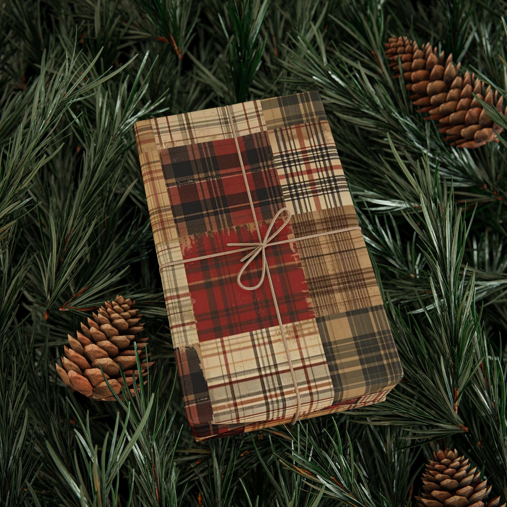 Wrapping Paper, Christmas Gift Wrap, Vintage Quilt Style, Patchwork Plaid, Cozy Holiday Wrap, Winter Gift Wrap