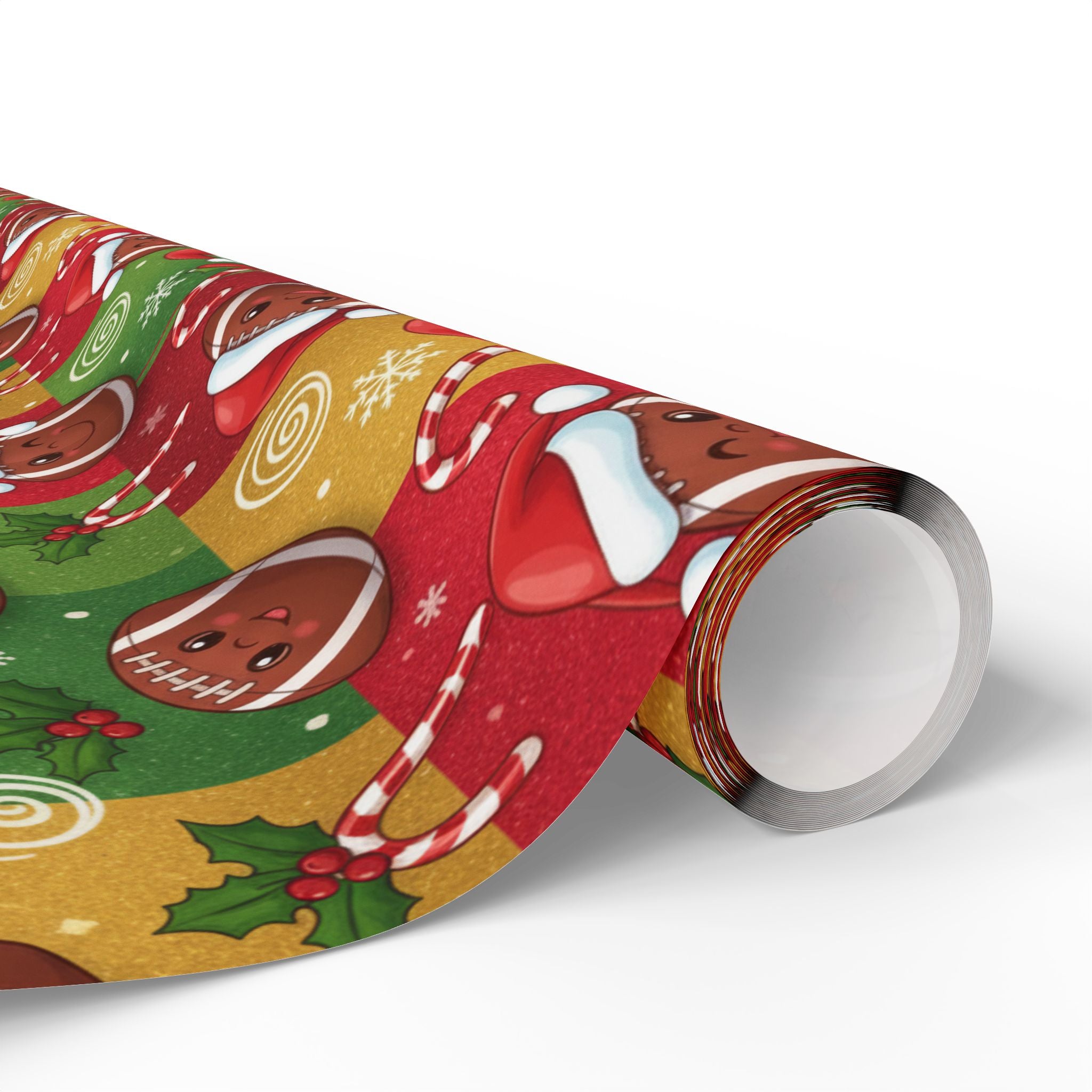 Christmas Football Wrapping Paper - Santa Hats & Snowflakes, Sports Fan Holiday Gift Wrap