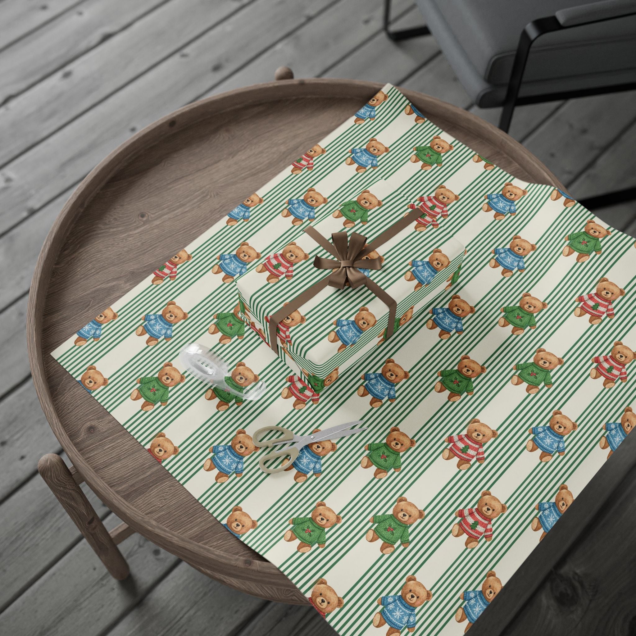 Teddy Bears Pattern Wrapping Paper | Cute Bear Stripes Holiday Wrap