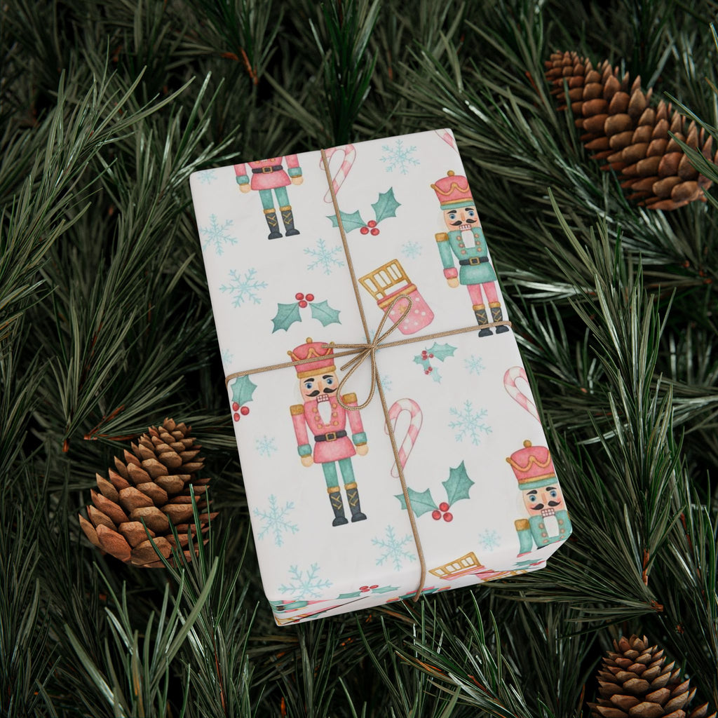 Pastel Nutcracker Christmas Wrapping Paper | Elegant Holiday Gift Wrap | Ballerina Christmas Theme | Pink and Mint Nutcracker Wrapping Paper