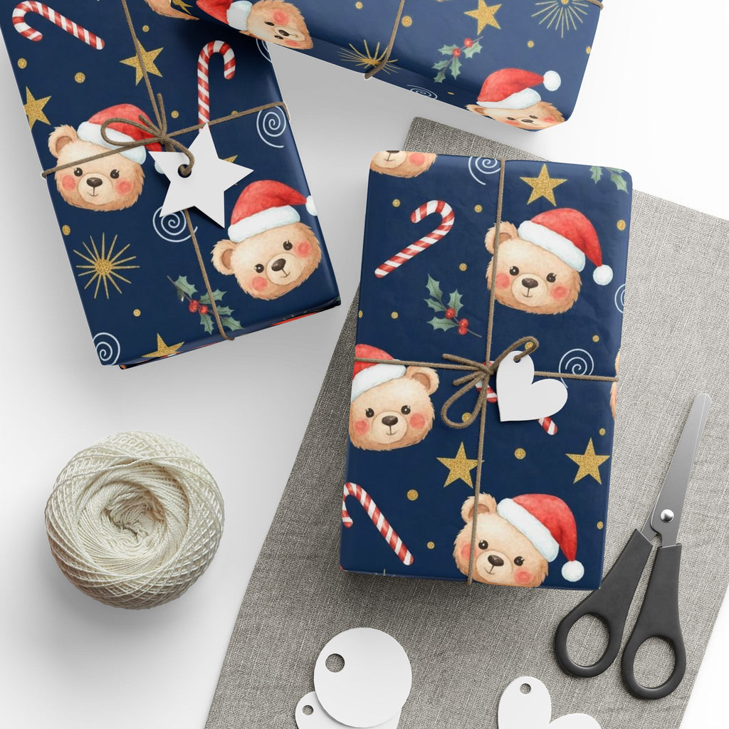 Teddy Bear Christmas Wrapping Paper | Cute Navy Blue Holiday Gift Wrap | Festive Bear Design | Cozy Winter Xmas Wrap | Classic Christmas