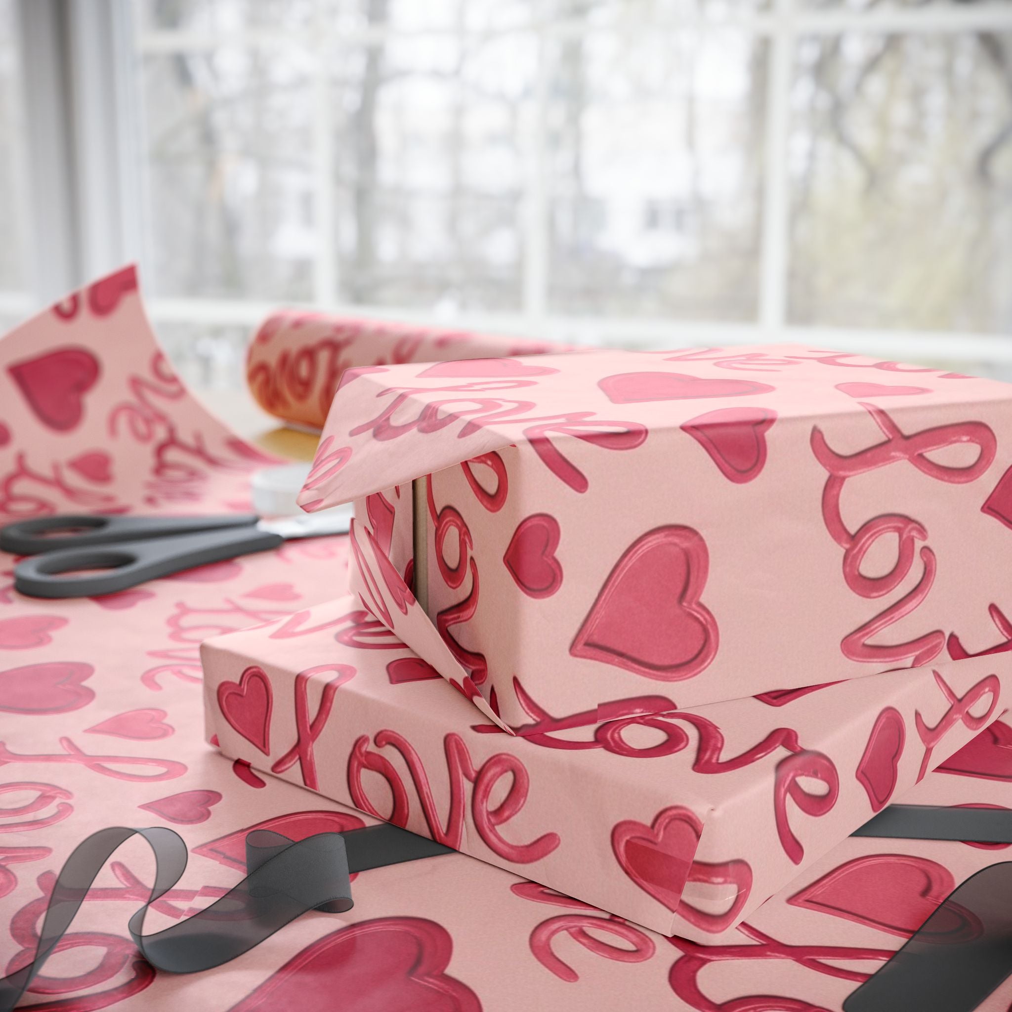Pink Love Script Hearts Wrapping Paper | Valentine Gift Wrap