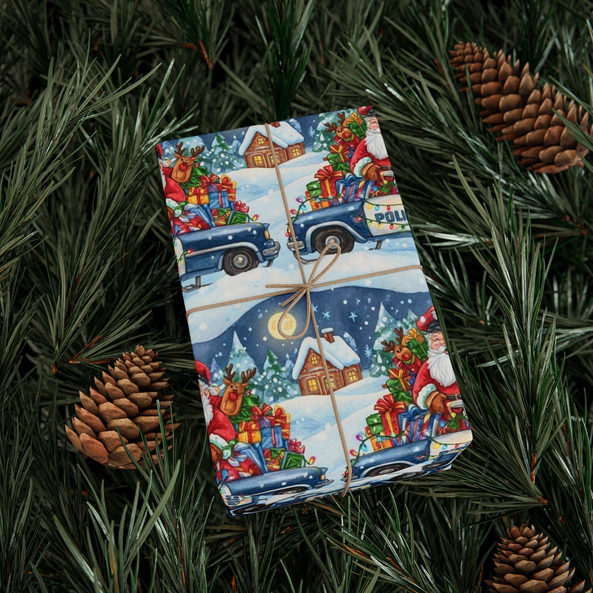 Santa in Police Car Wrapping Paper | Funny Christmas Gift Wrap | Holiday Paper for Police Families | Law Enforcement Xmas Wrap |