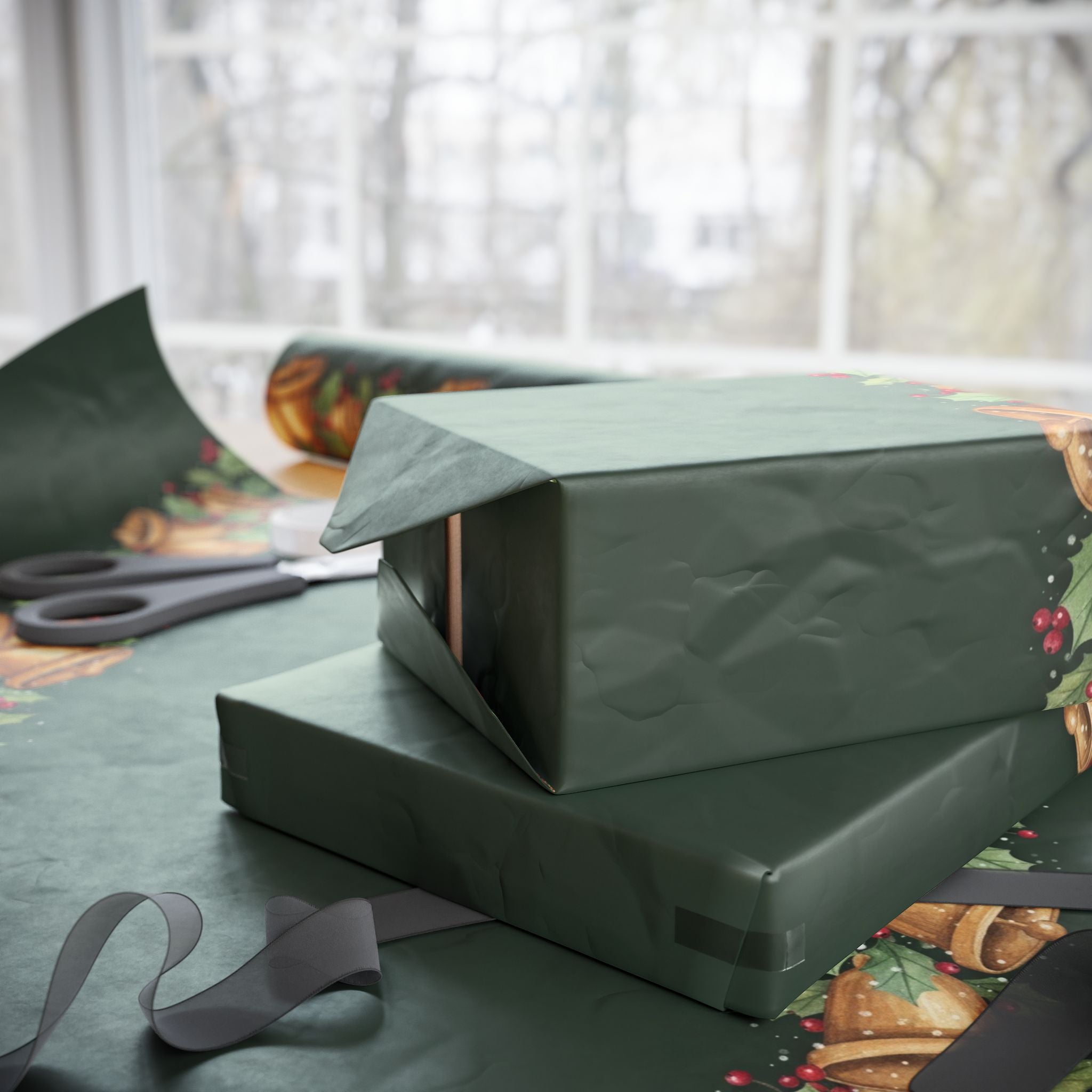 Holiday Bells and Holly Wrapping Papers | Christmas Gift Wrap Roll