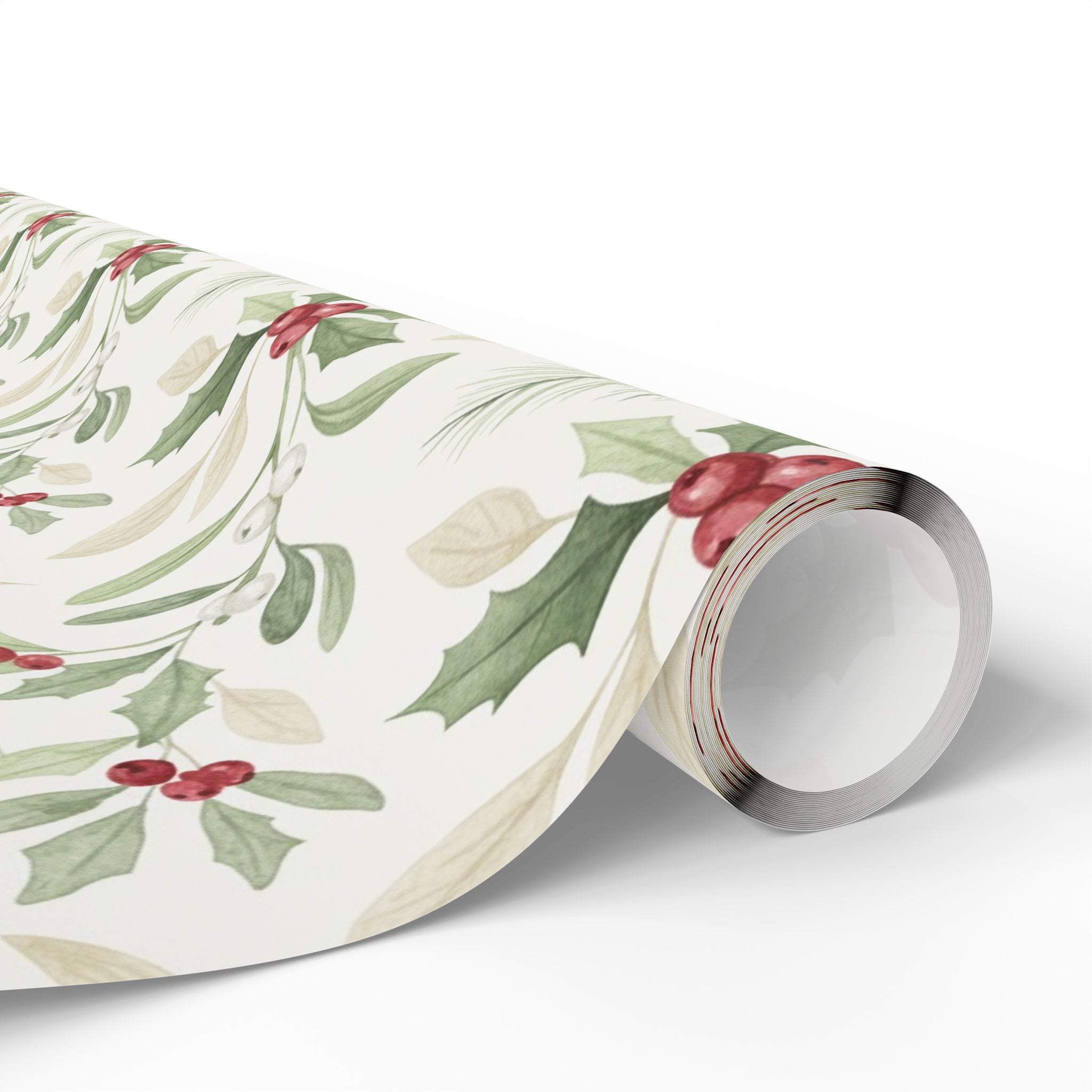 Christmas Wrapping Papers, Cute Watercolor Holly & Berries Design, Holiday Gift Wrap, Festive Presents, Seasonal Gift Wrap, Xmas Decoration