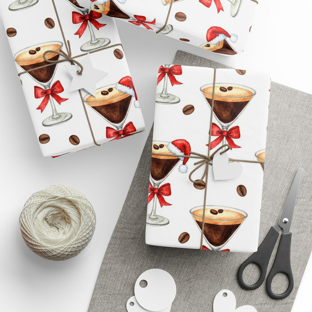 Espresso Martini Wrapping Paper | Cute Christmas Cocktail Gift Wrap | Santa Hat Drinks | Holiday Party Wrap | Festive Modern Xmas Paper