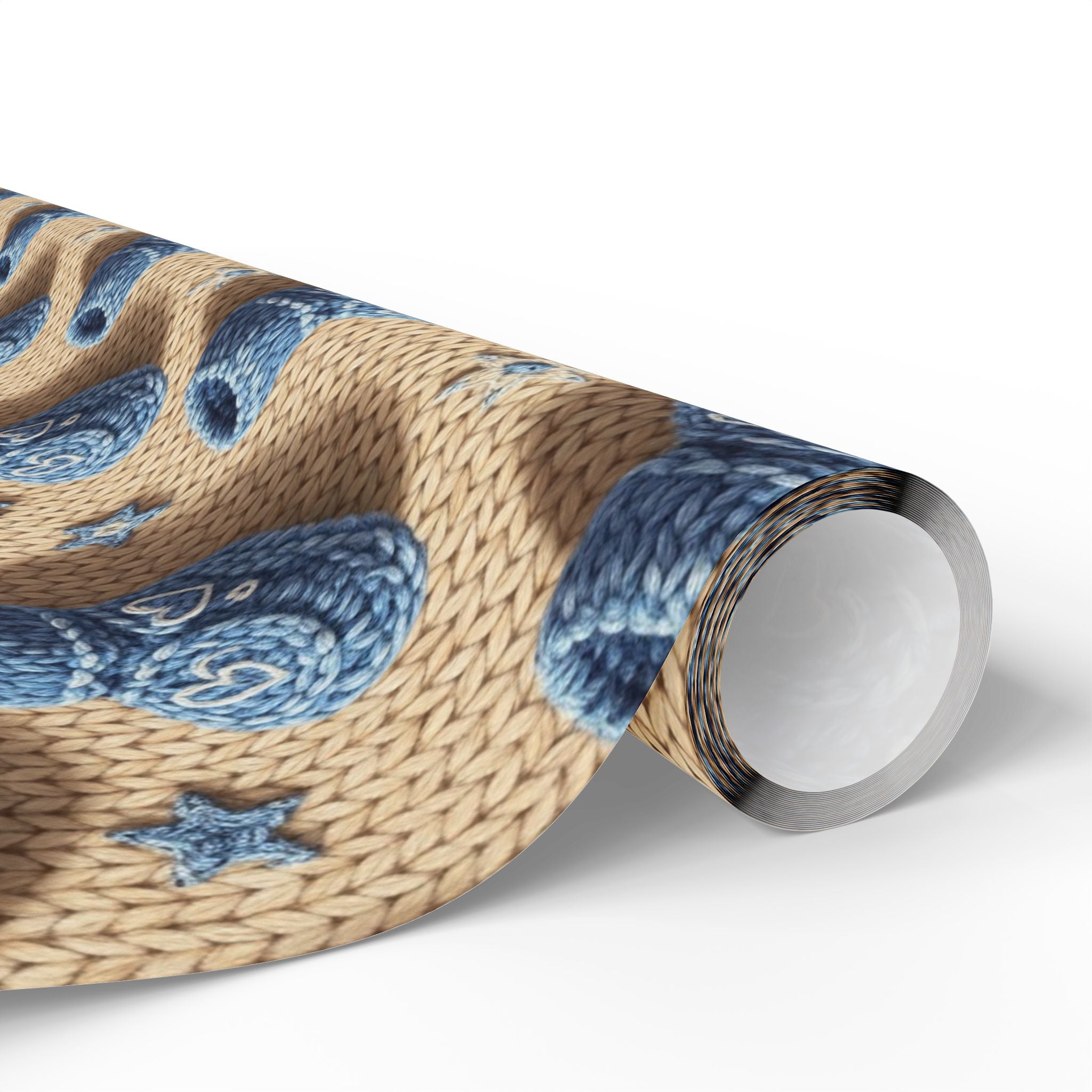 Knitted Wrapping Paper, Baby Shower Gift Wrap, Baby Boy Booties Design, Blue Gift Wrap Paper, Cute Baby Shower Wrap