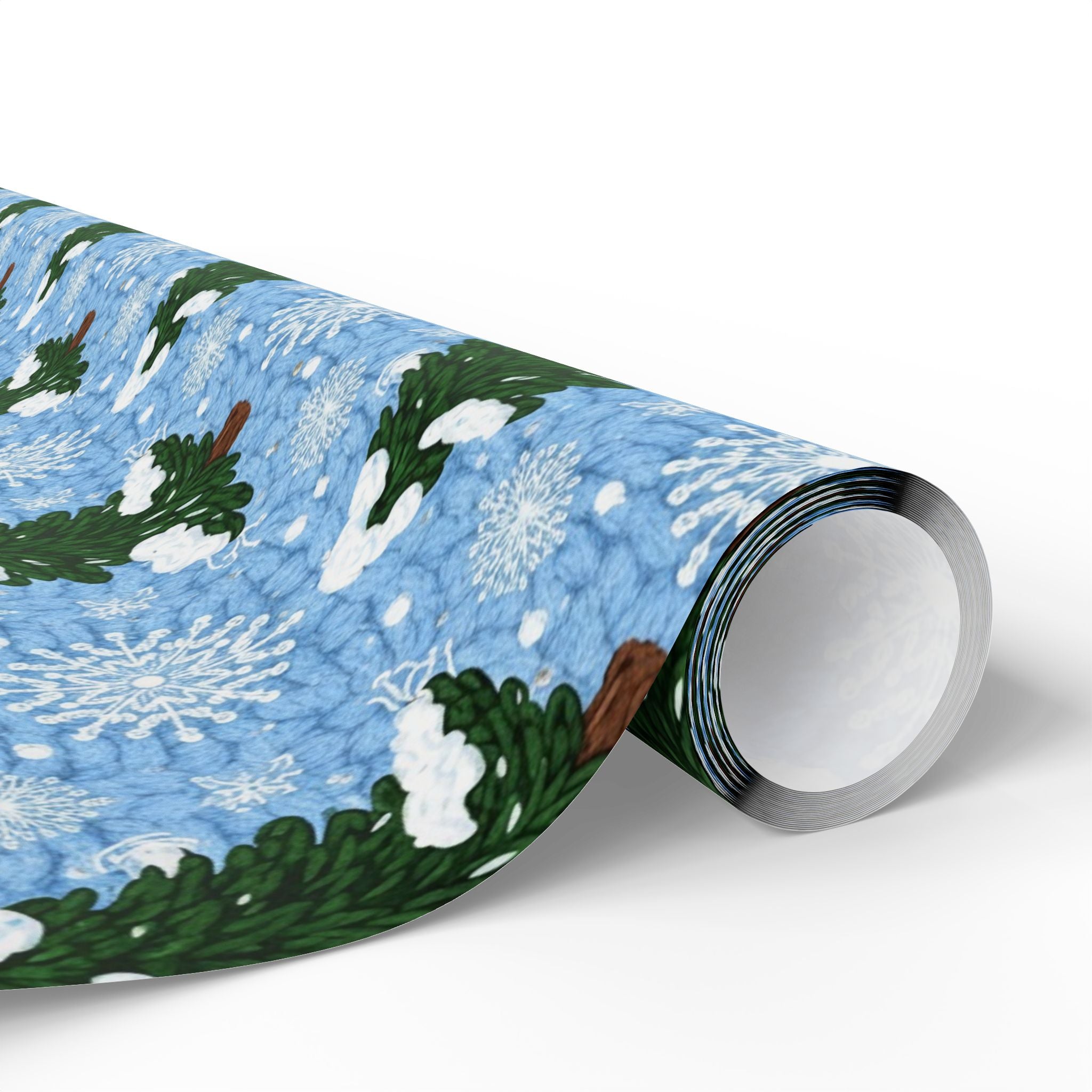 Knit Winter Wreath Pattern Wrapping Paper | Blue Snowflake Holiday Wrap