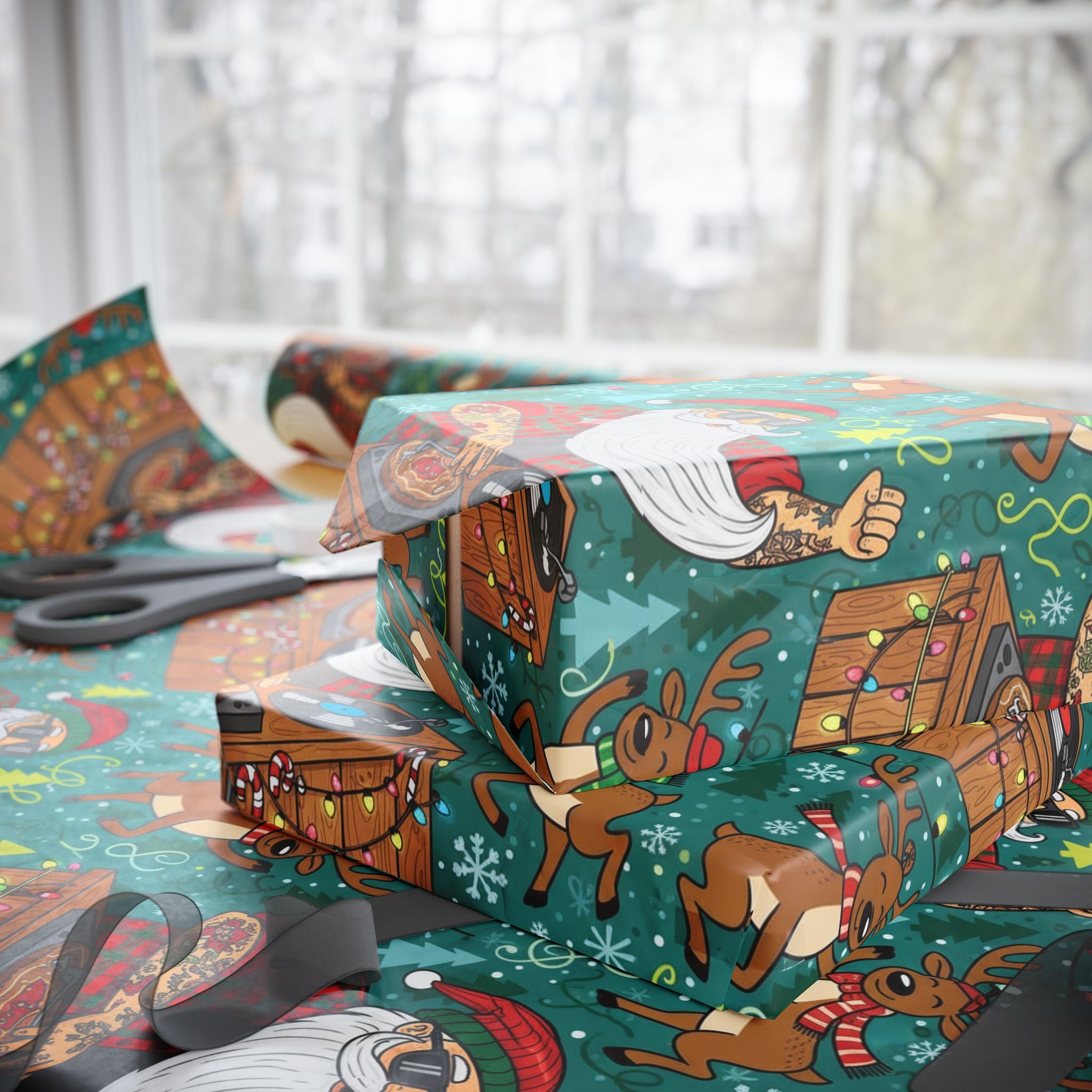 Christmas Wrapping Paper, Santa Gift Wrap, Tattooed Claus, Funny Holiday Present, DJ Claus Paper, Festive Gift Wrap, Unique Xmas Wrap,