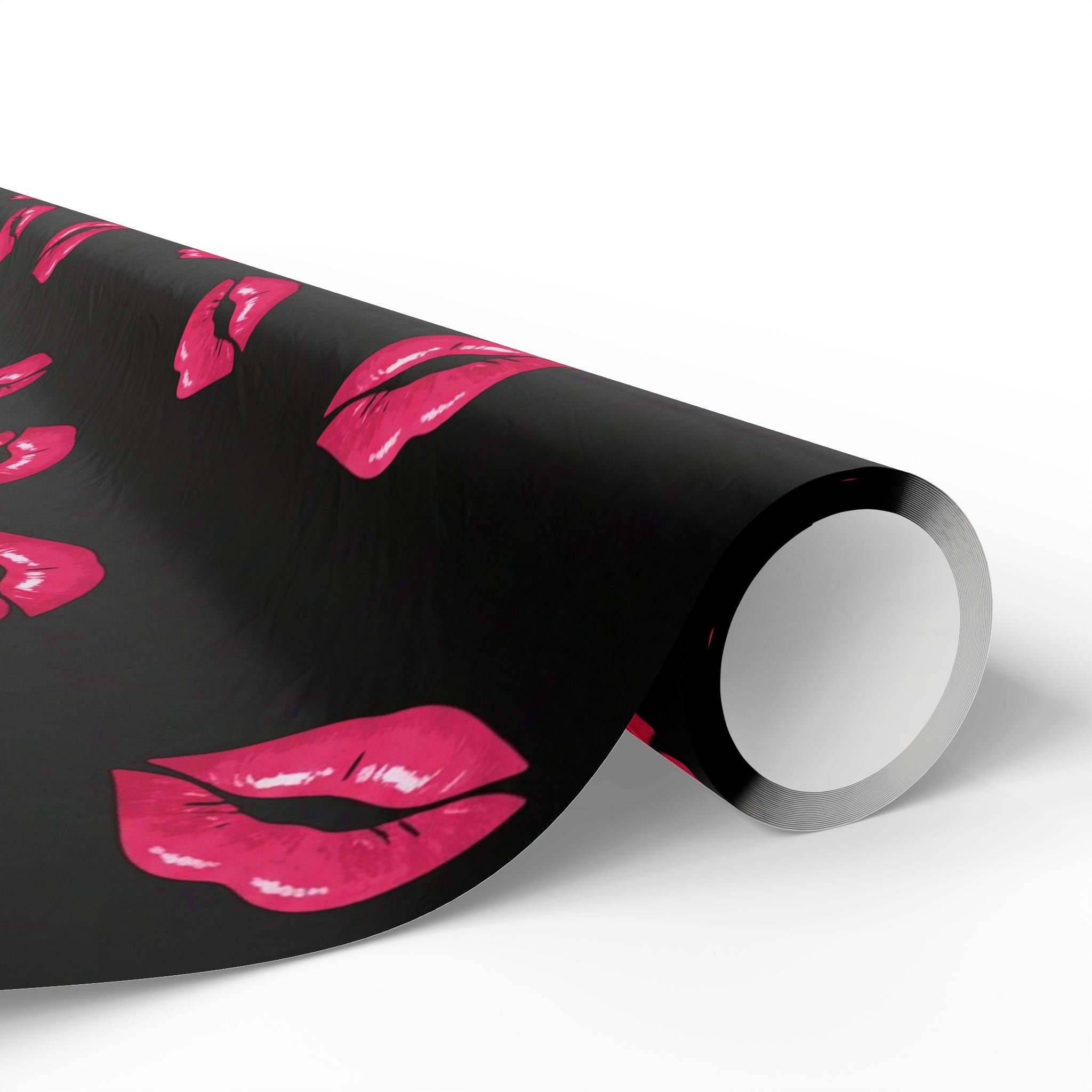 Pink Kiss Lips pattern Wrapping Paper | Black lipstick print