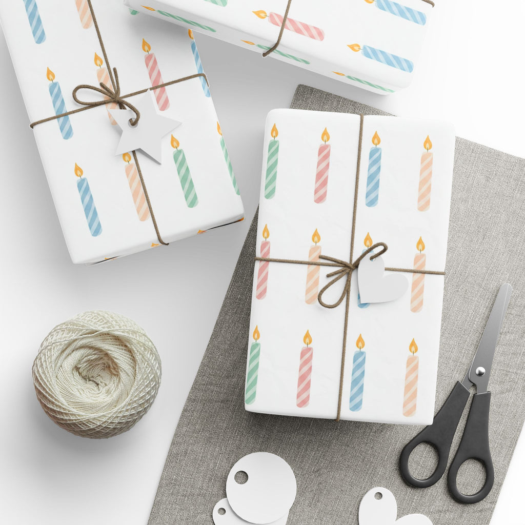 Wrapping Paper — Pastel Twisted Candles Pattern, Birthday Gift Wrap