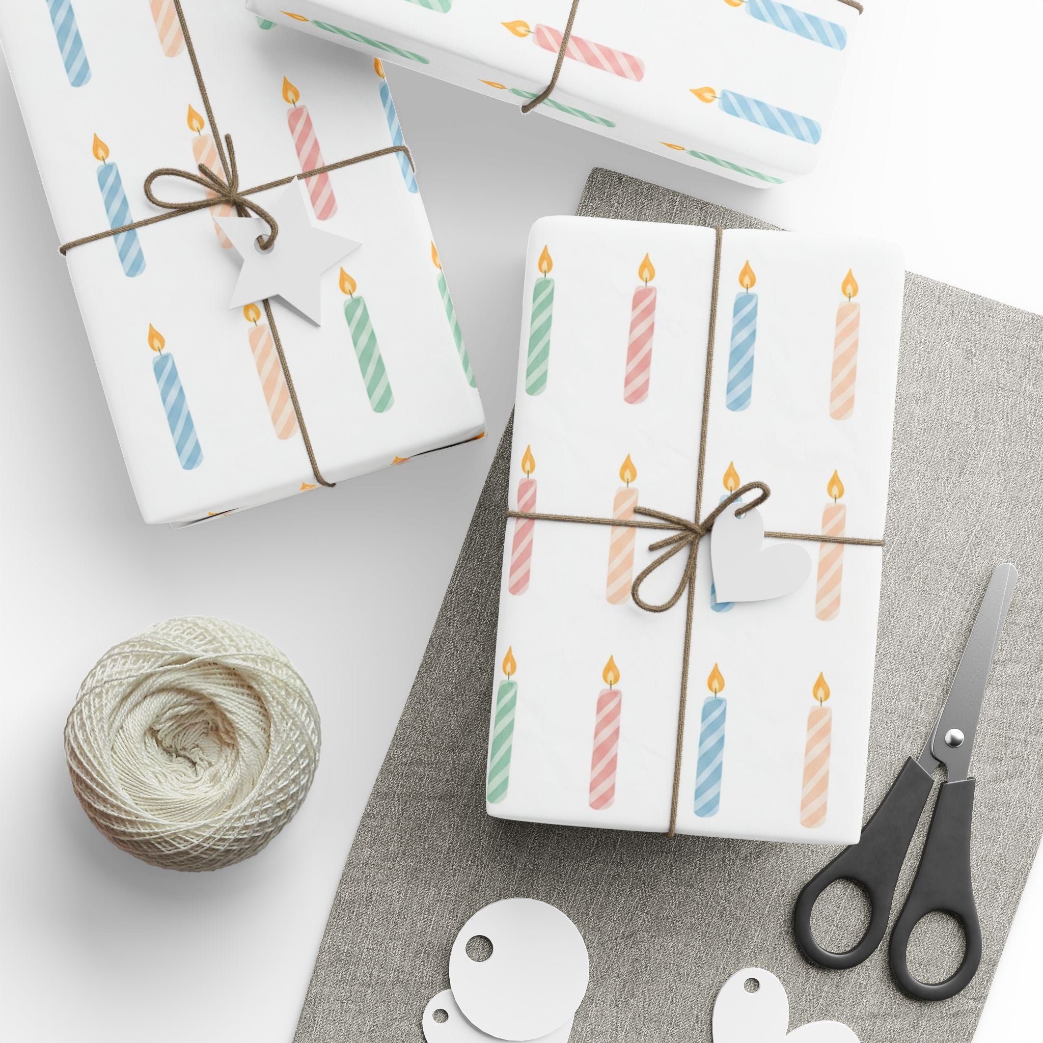 Wrapping Paper — Pastel Twisted Candles Pattern, Birthday Gift Wrap