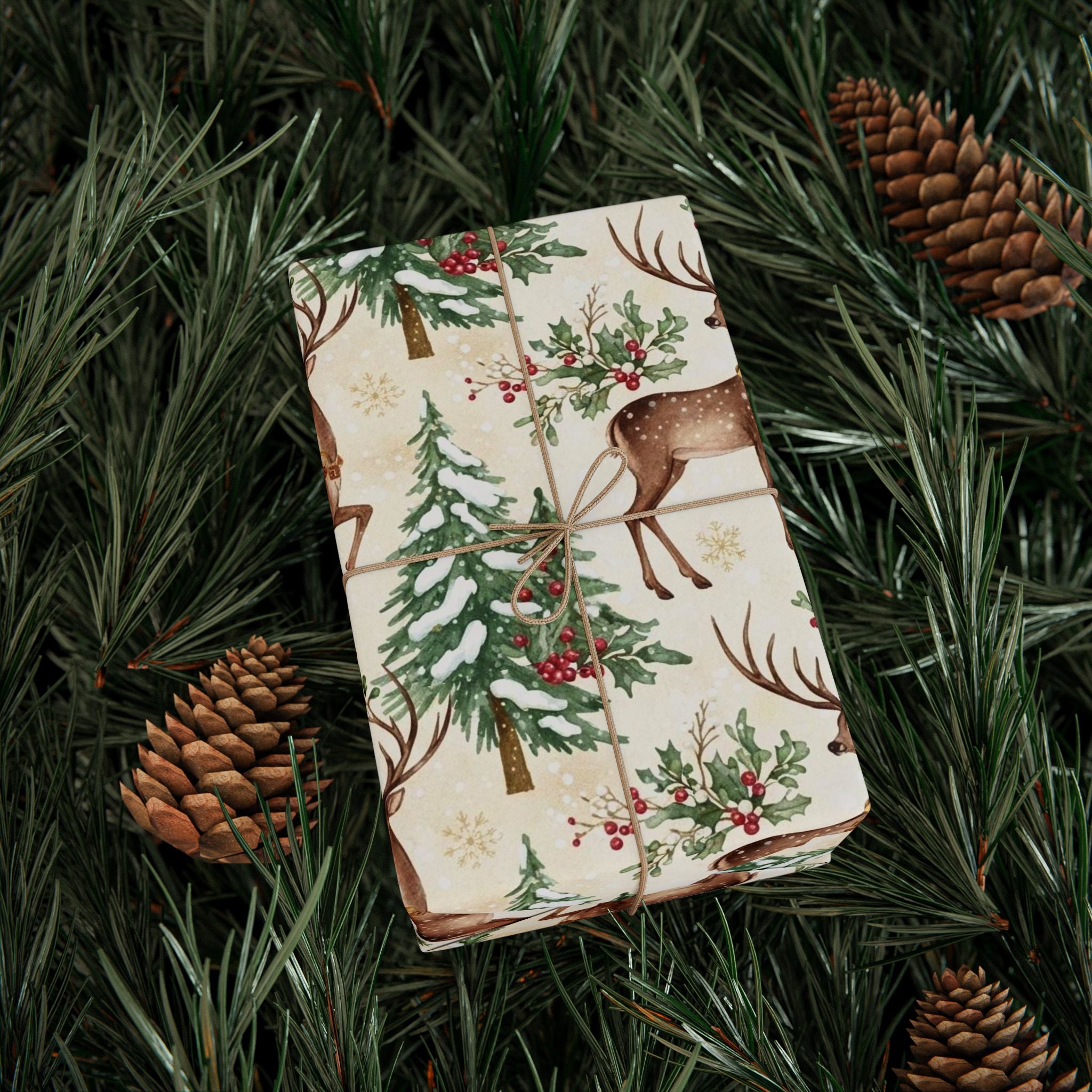 Vintage Christmas Deer Wrapping Papers, Holiday Gift Wrap, Traditional Christmas Style, Festive Craft Paper, Nostalgic Holiday Decor