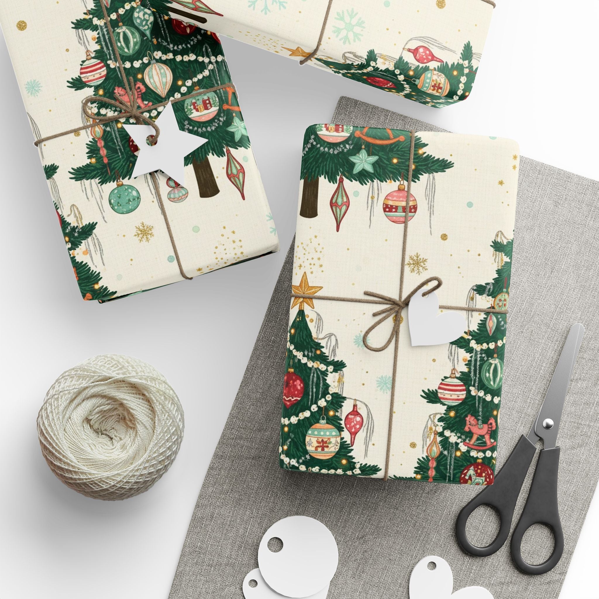 Vintage Christmas Tree Wrapping Paper - Retro Holiday Gift Wrap for Family & Friends, Nostalgic Xmas Ornaments