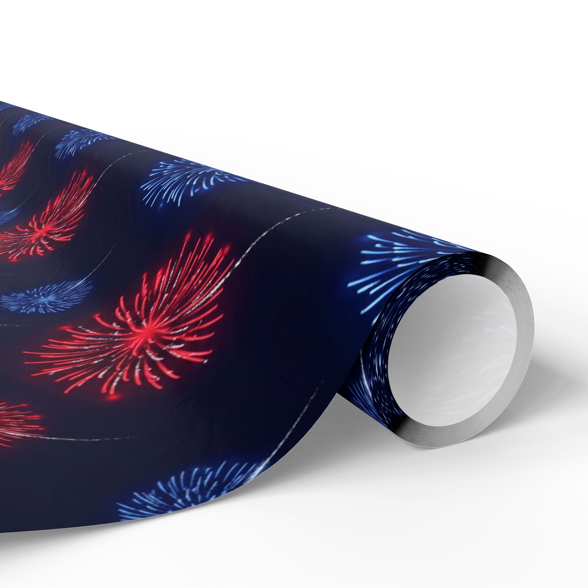 Red and Blue Fireworks Wrapping Paper | Patriotic Holiday Wrap