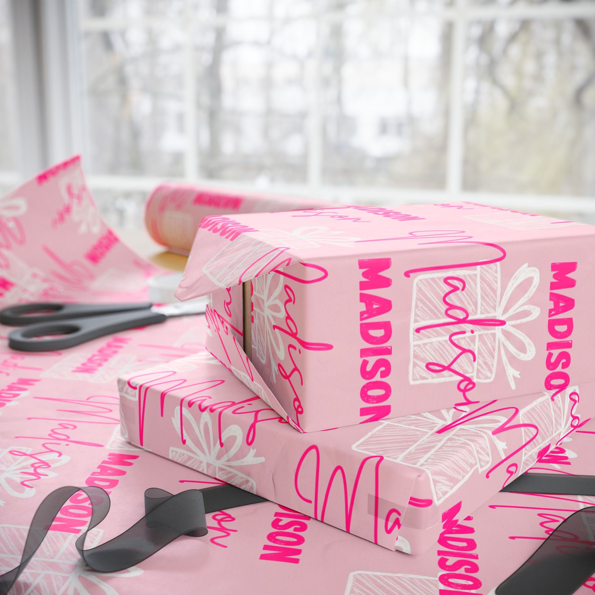 Personalized Pink Name Birthday Wrapping Paper — Custom Name Gift Wrap for Birthdays & Baby Showers