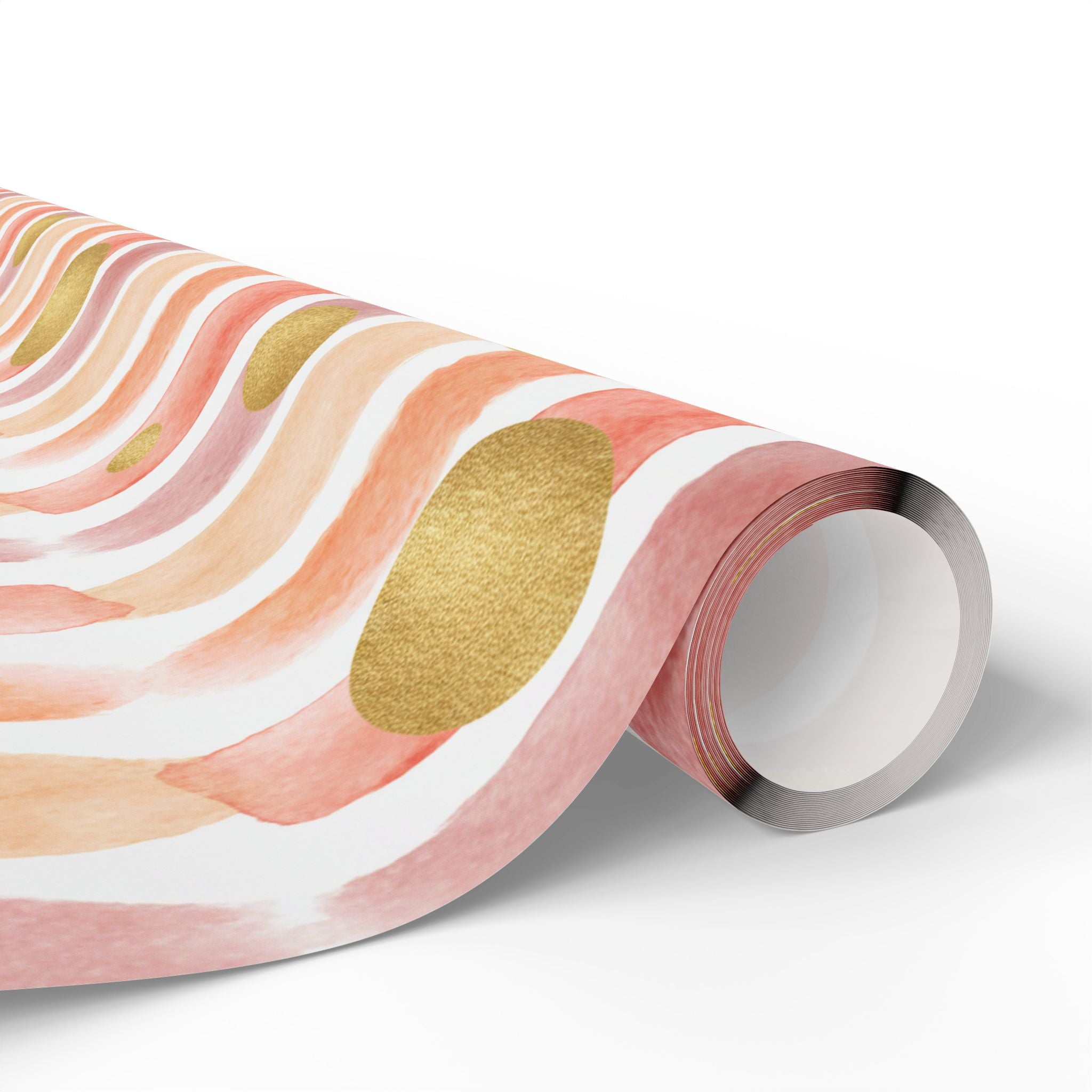 Wrapping Paper - Pink Watercolor Stripes & Gold Dots Gift Wrap