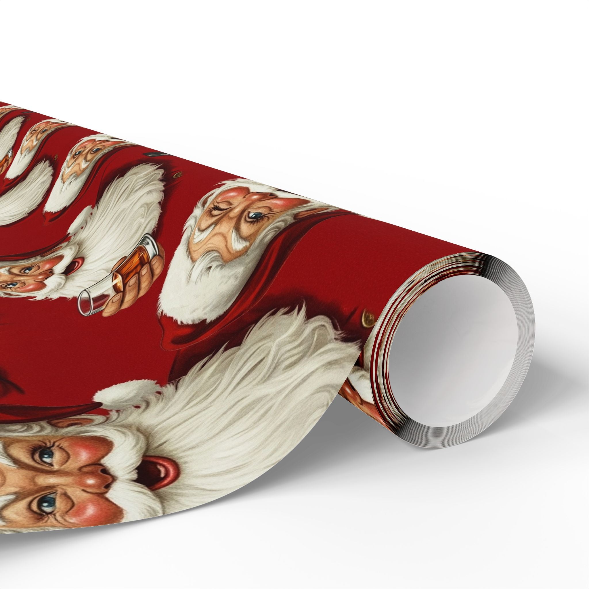 Santa Drinking Whiskey Wrapping Paper, Funny Adult Christmas Gift Wrap, Holiday Humor Packaging, Gag Gift Wrap for Men and Parties