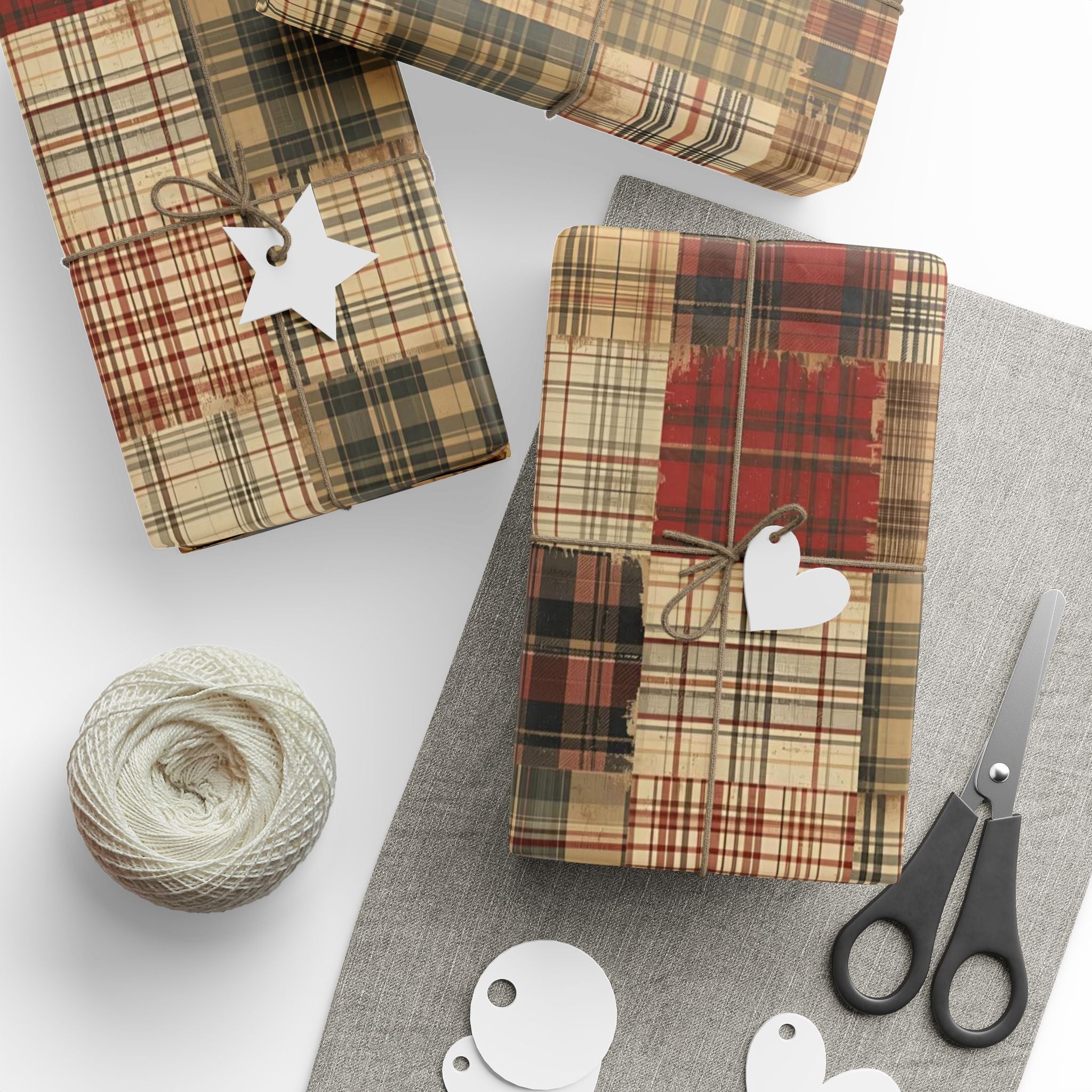 Wrapping Paper, Christmas Gift Wrap, Vintage Quilt Style, Patchwork Plaid, Cozy Holiday Wrap, Winter Gift Wrap