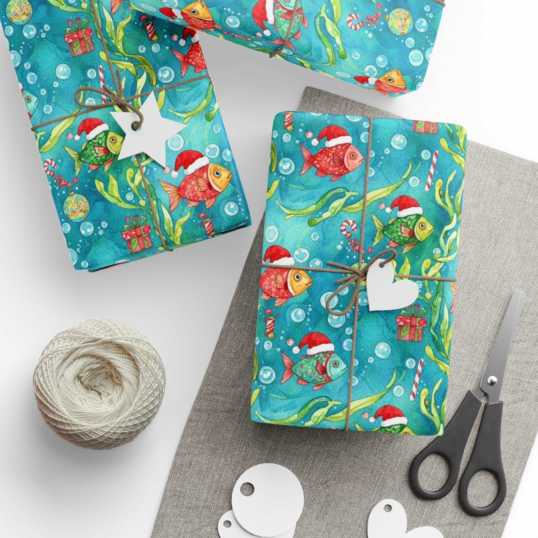 Underwater Fish Christmas Wrapping Paper | Cute Ocean Holiday Gift Wrap | Sea Life Xmas  | Coastal Christmas Decor | Beachy Holiday Wrap