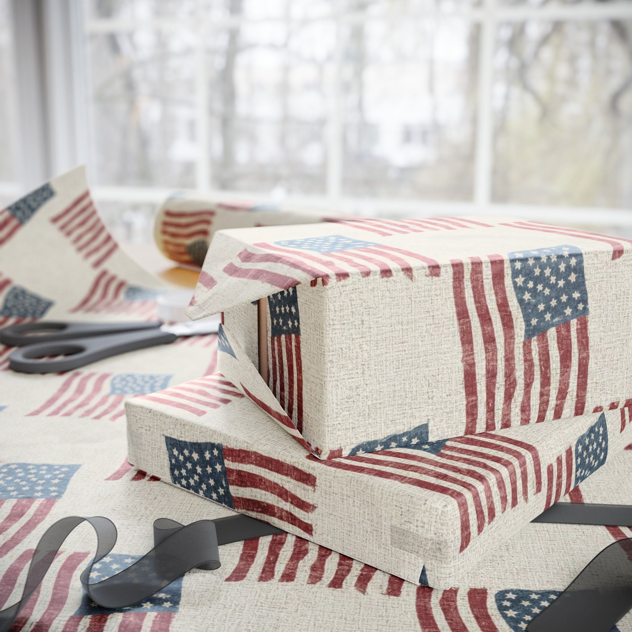Vintage American Flag Wrapping Paper | Patriotic Gift Wrap