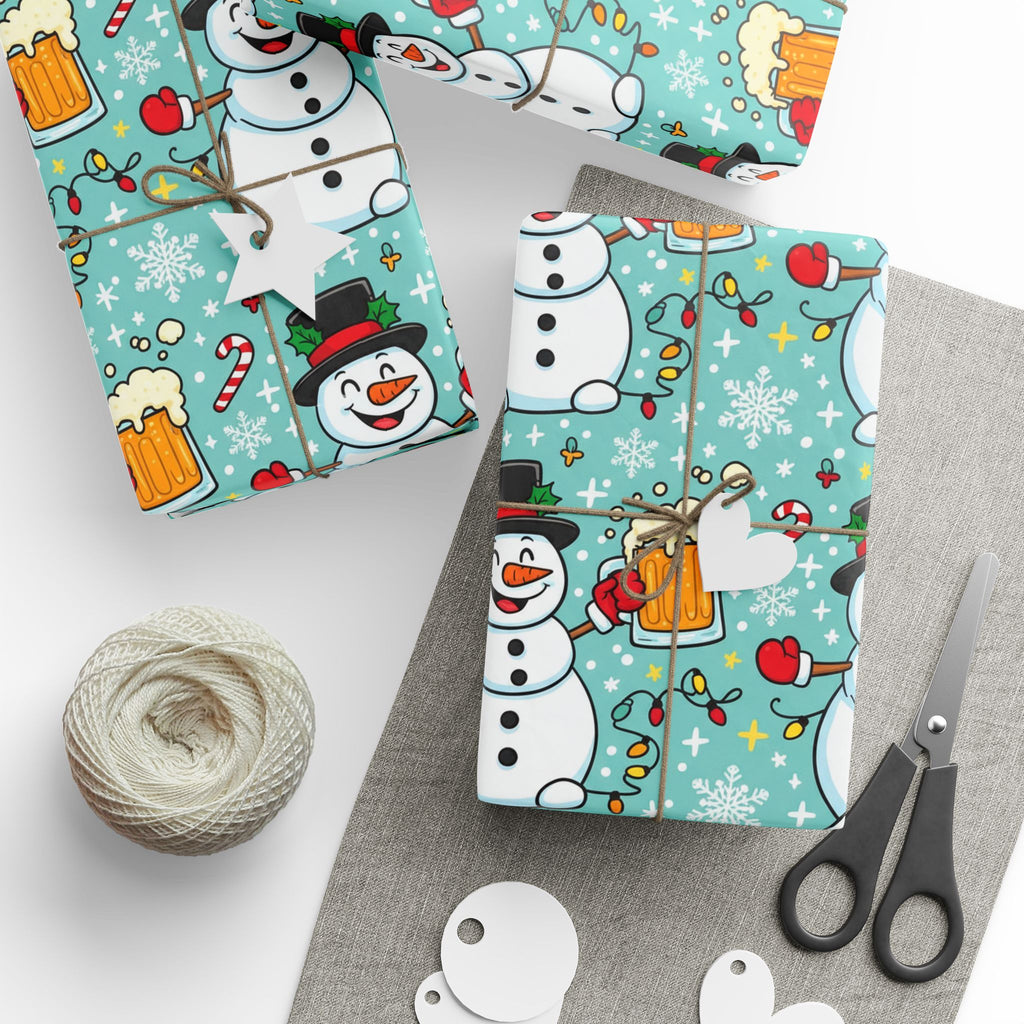 Christmas Beer Wrapping Paper, Funny Frosty the Snowman Gift Wrap for Men, Adult Humor Holiday