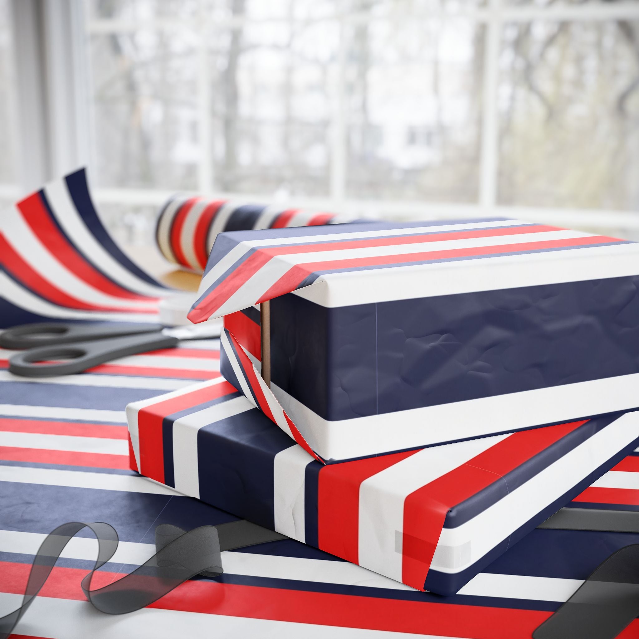Red White Navy Striped Wrapping Paper | Patriotic Gift Wrap