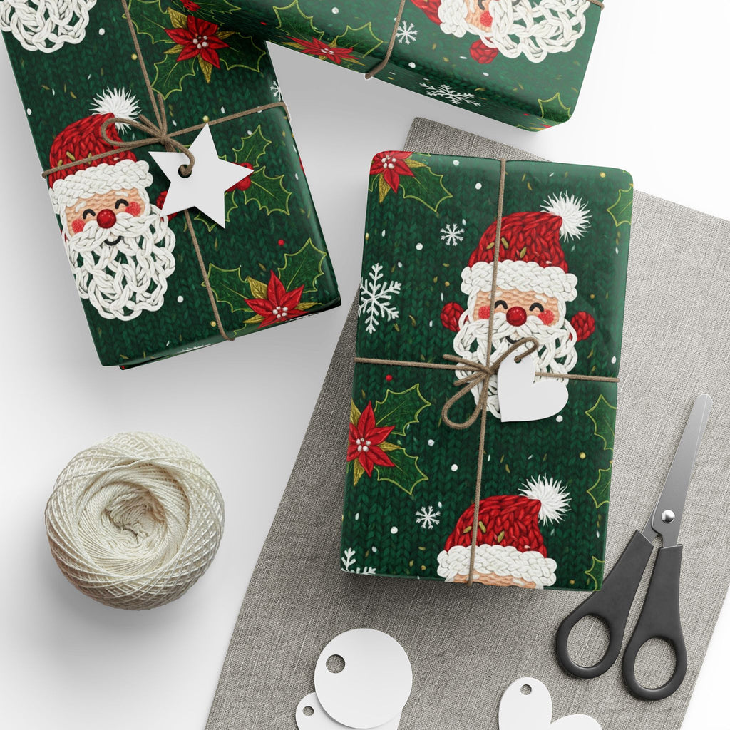 Knit Santa Claus Pattern Wrapping Paper | Christmas Holiday Gift Wrap Roll