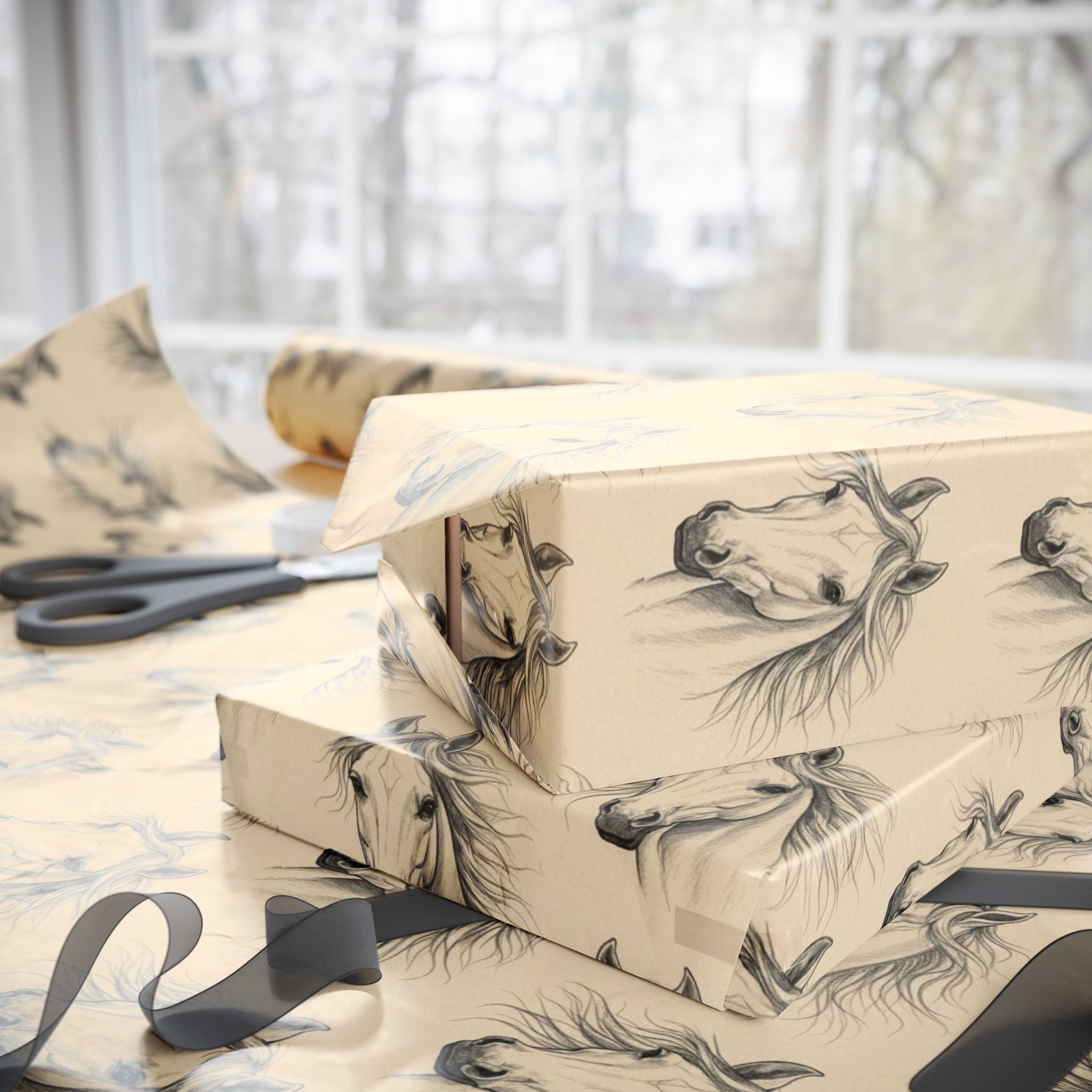 Hand-Drawn Horse Head Wrapping Paper | Animal Pattern Gift Wrap