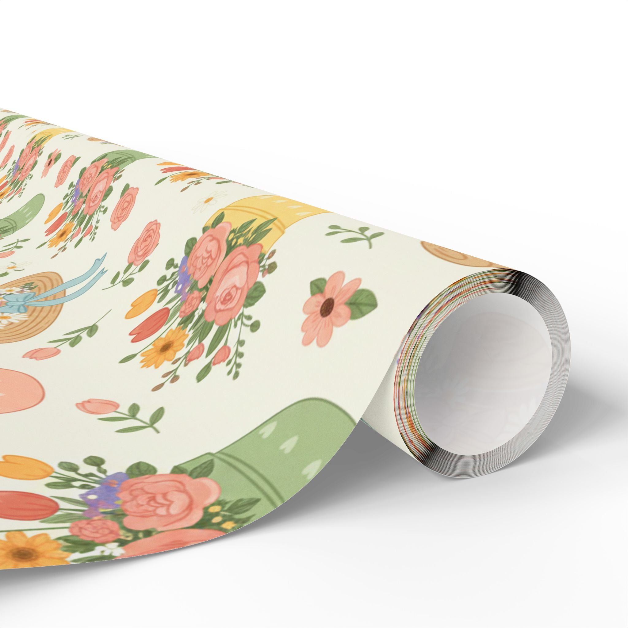 Floral Bouquet Gardening Wrapping Paper Roll — Pastel Flowers Gift Wrap for Spring & Mother's Day