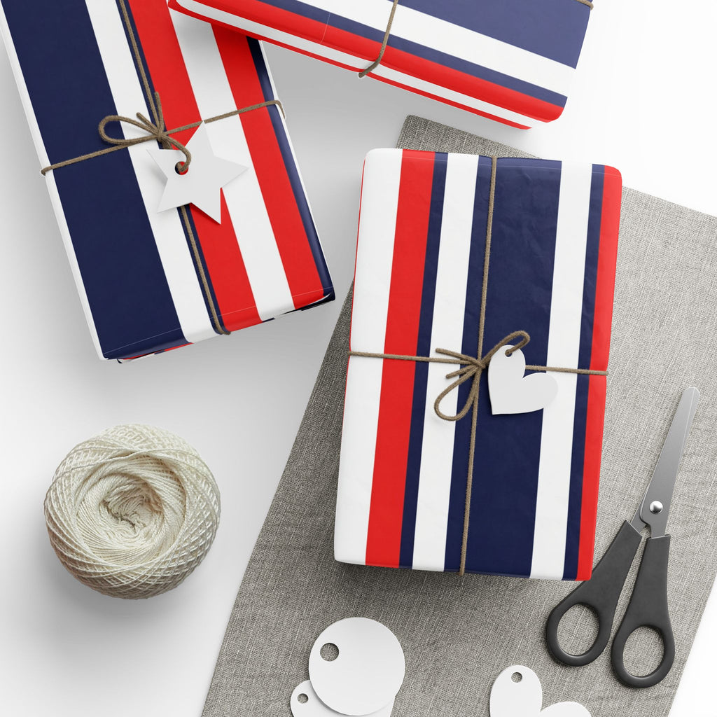 Red White Navy Striped Wrapping Paper | Patriotic Gift Wrap