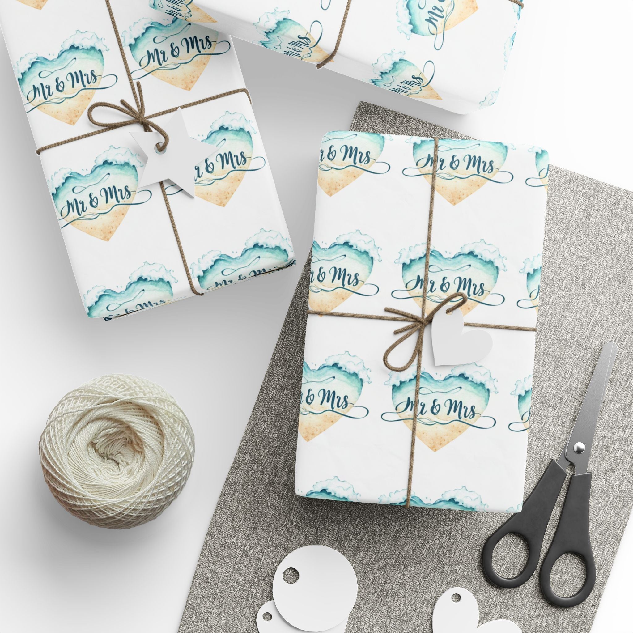 Sea Glass Wedding Wrapping Paper | Tropical Summer Pattern | Mr and Mrs