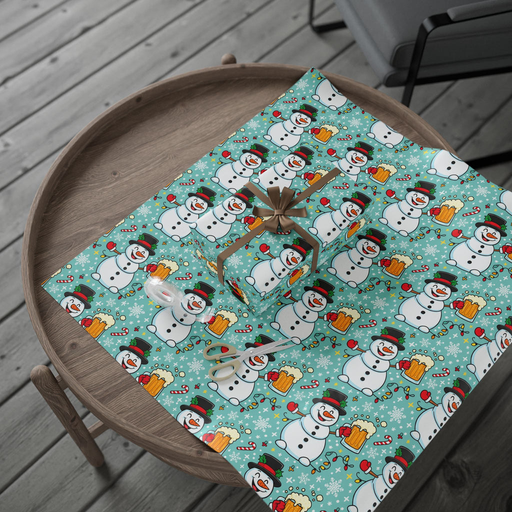 Christmas Beer Wrapping Paper, Funny Frosty the Snowman Gift Wrap for Men, Adult Humor Holiday