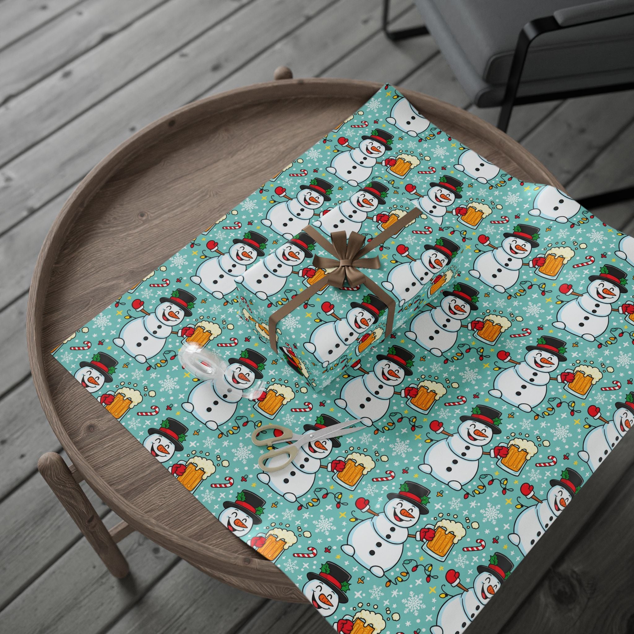 Christmas Beer Wrapping Paper, Funny Frosty the Snowman Gift Wrap for Men, Adult Humor Holiday