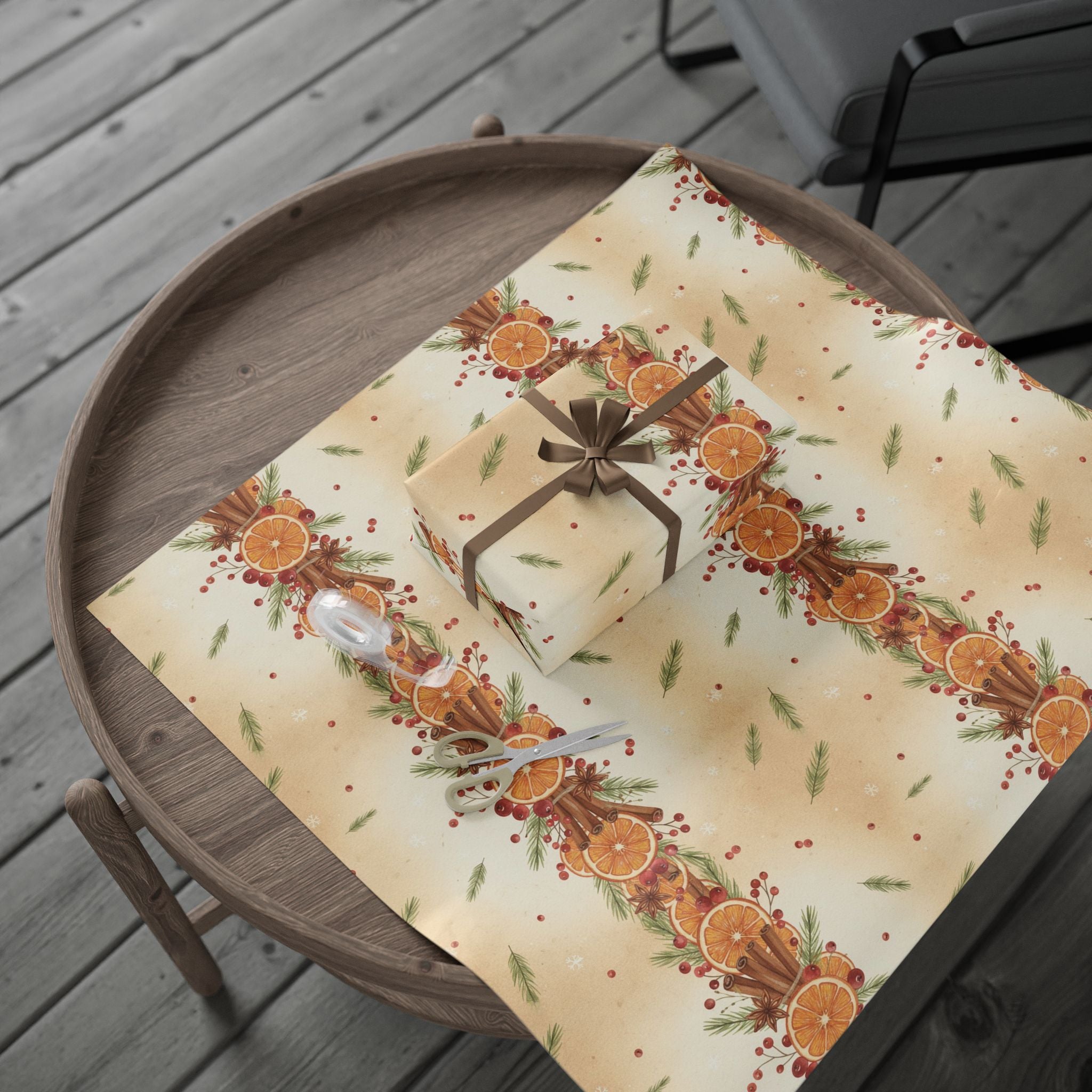 Spiced Citrus Wreath Wrapping Paper | Holiday Christmas Botanical Paper