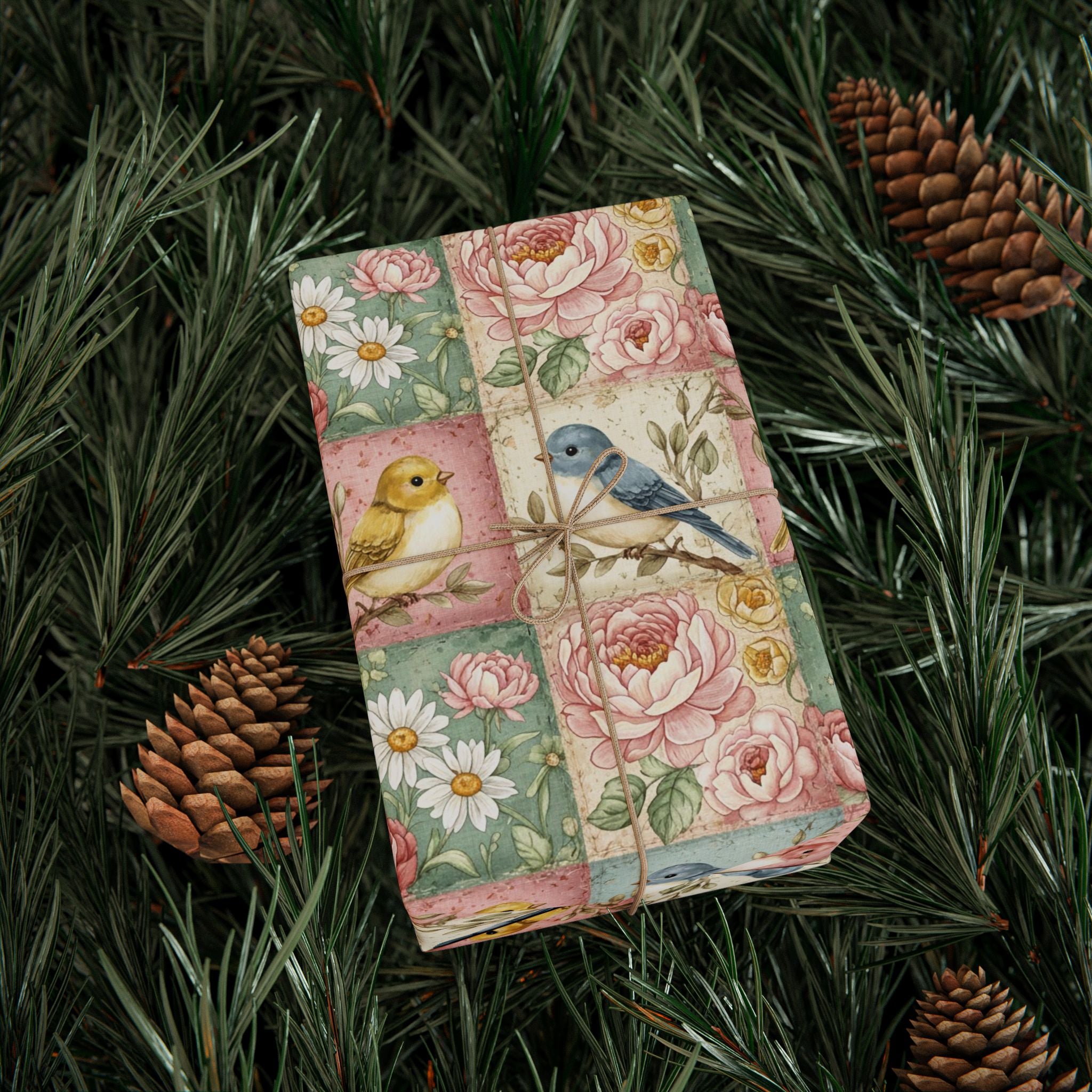 Vintage Floral Bluebird Wrapping Paper | Bird Pattern Gift Wrap Roll