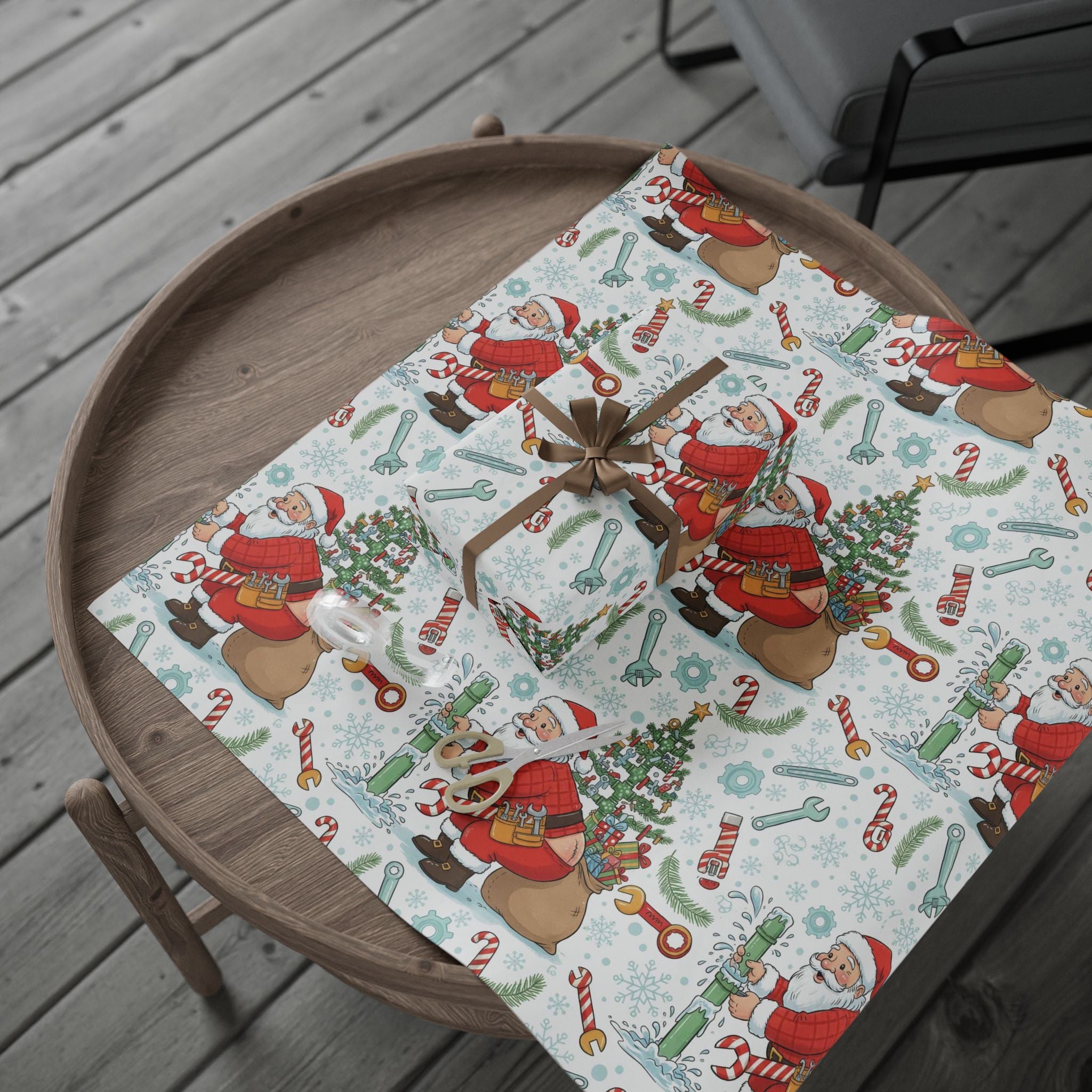Funny Plumber Santa Wrapping Paper | Hilarious Christmas Gift Wrap for Plumbers | Gag Gift for Him | Plumbing Humor Holiday Paper
